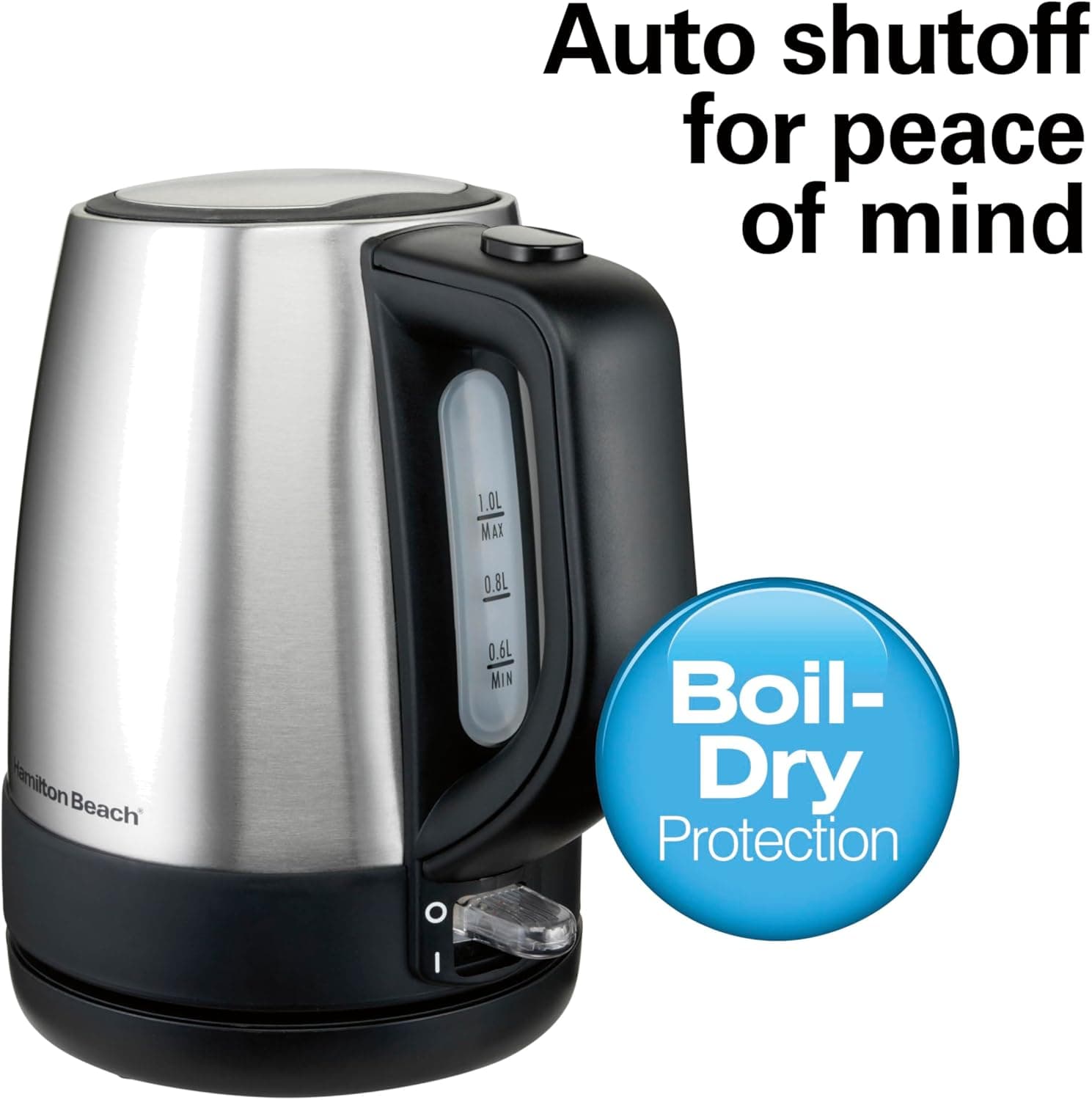 Hamilton Beach Chaleira de chá elétrica, caldeira de água e aquecedor, 1 L, sem corda, proteção de desligamento automático e secagem a ferver, aço inoxidável (40998) - Imagem 4