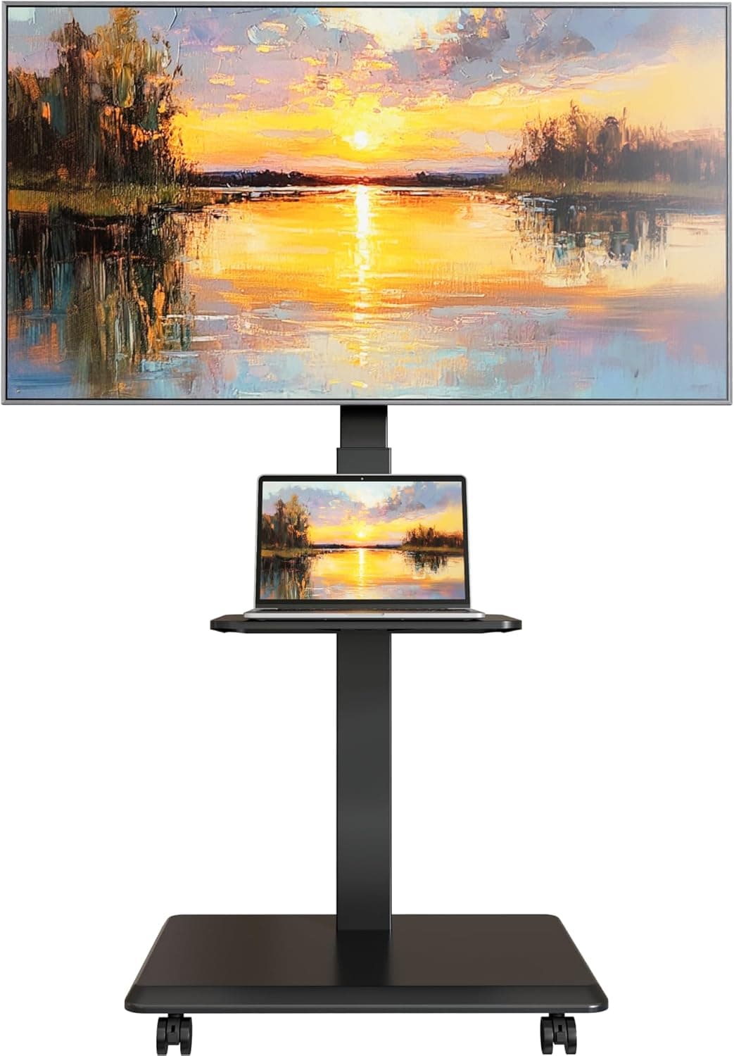 Suporte de TV com base de aço para TVs de 32 a 75 polegadas até 50 kg, suporte de TV móvel de nivelamento, inclinação e giratório com gerenciamento de fio oculto, suporte de TV portátil
