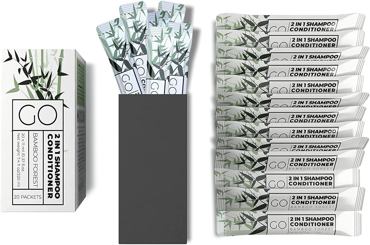 GO Essentials Shampoo e condicionador tamanho viagem de 203 – 5 cm 1 shampoo e condicionador de viagem de uso único (sem sulfato) – acessórios de hotel, kit de cuidados para sem-teto, AirBnB Essentials Bulk