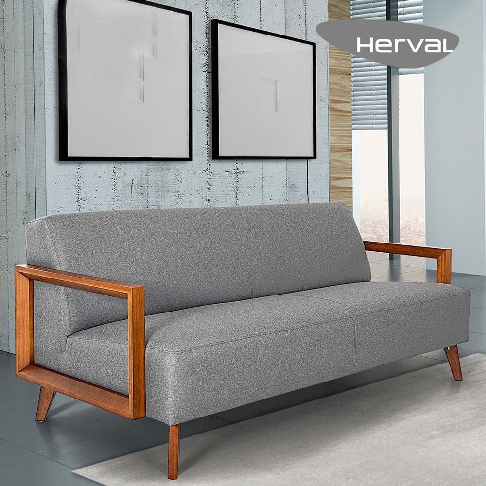 Sofá 3 Lugares Herval Hub, Linho Chumbo, 187 cm - Imagem 3
