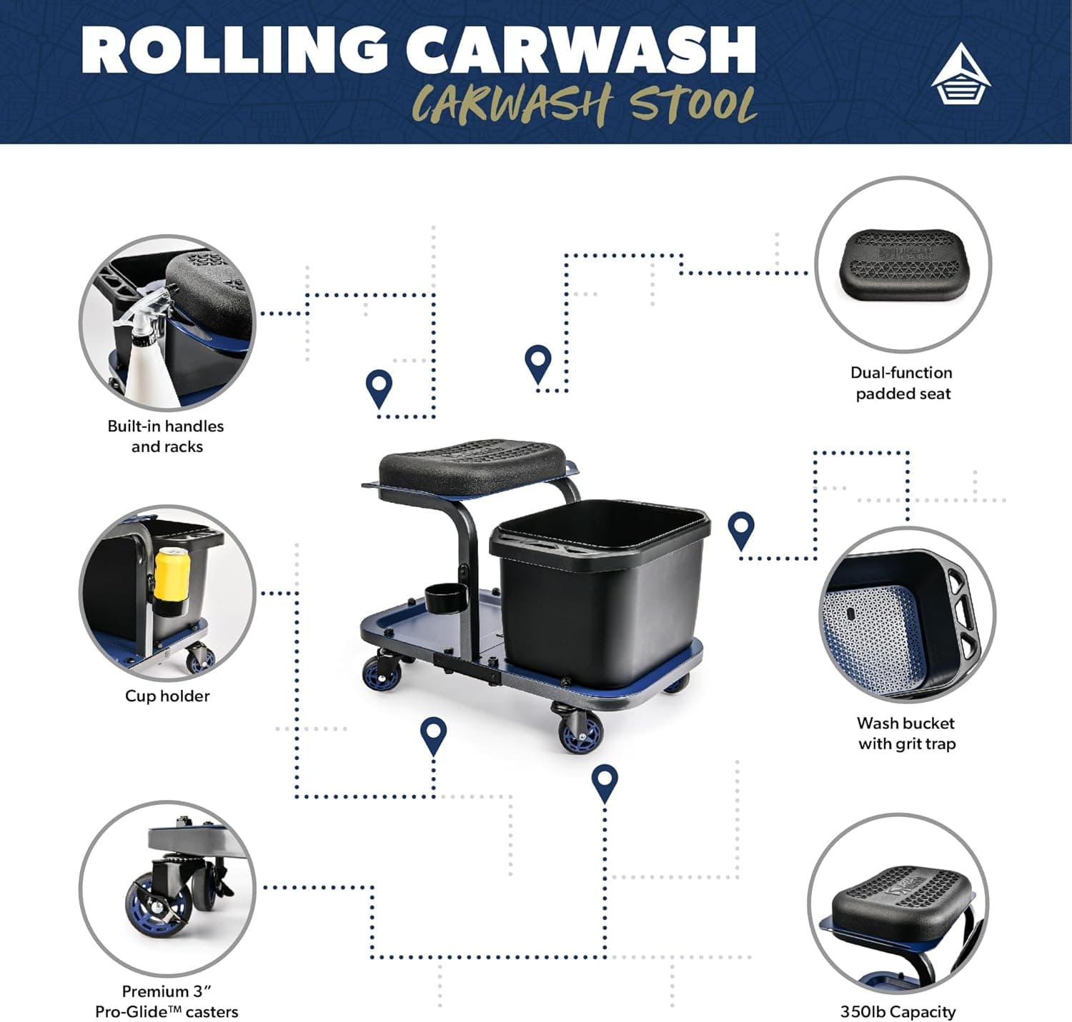 Banqueta de lavagem de carro com rodinhas 158 kg. Capacidade para detalhar o carro, limpeza, pintura ou jardinagem - Imagem 4