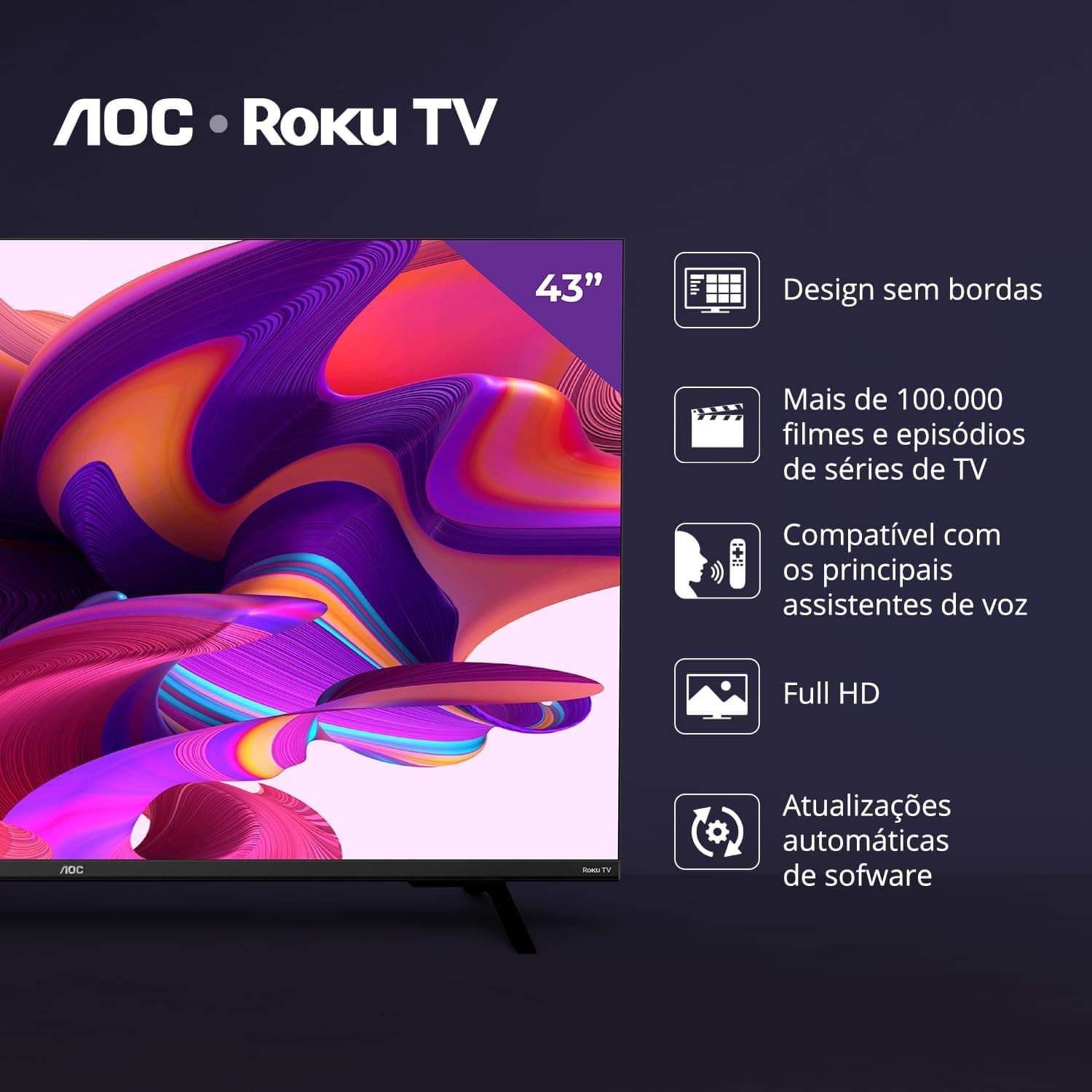 AOC 43S5135/78G - Smart TV LED 43" Full HD, Design sem bordas, Wifi, Conversor Digital, USB, HDMI - Imagem 4