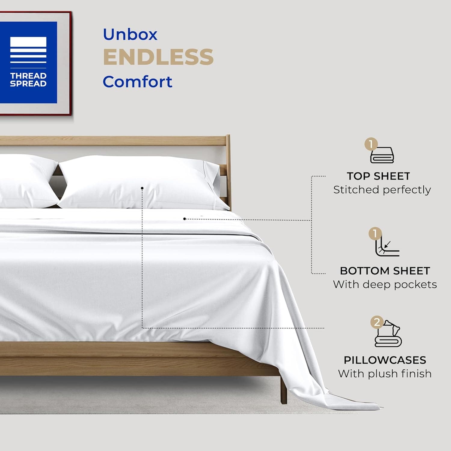 THREAD SPREAD 400 fios, lençóis 100% algodão, tecido de cetim queen série Glee, conjunto de cama de 4 peças decorado com bolso profundo, lençóis de algodão de qualidade egípcia estilo hotel de luxo - Imagem 4