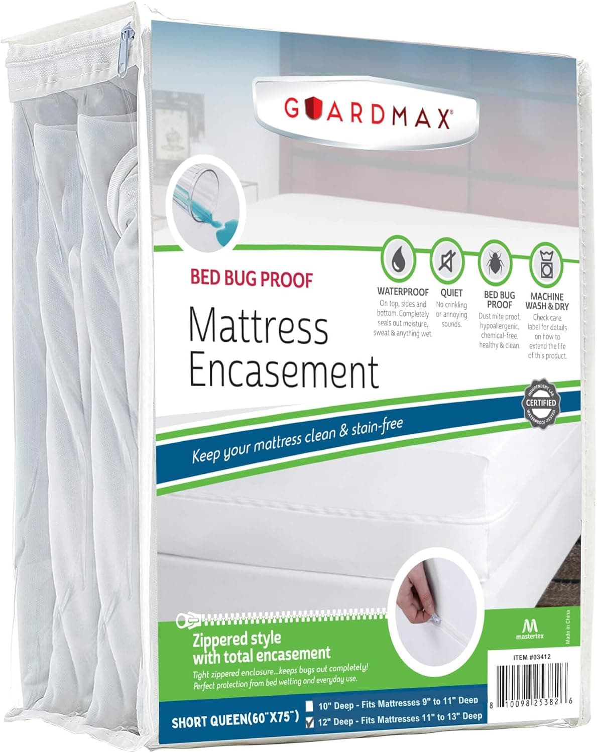 Guardmax Revestimento de colchão Queen curto de malha de jérsei com zíper - protetor de colchão à prova d'água e à prova de percevejos - roupa de cama com zíper confortável, macia e silenciosa - à
