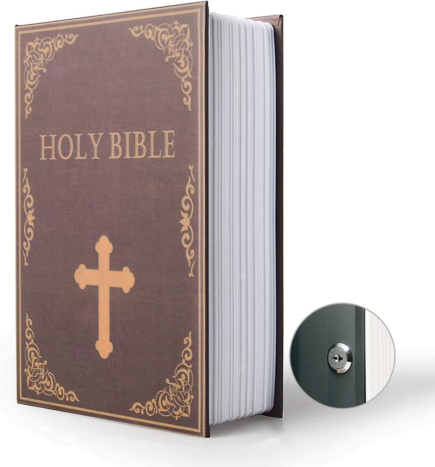 Diversion Book Safe Storage Box (9.5"×6"×2.2"), Dictionary Secret Safe Can with Security Key Lock, Diversion Book Hidden Safe (Bible,Key)