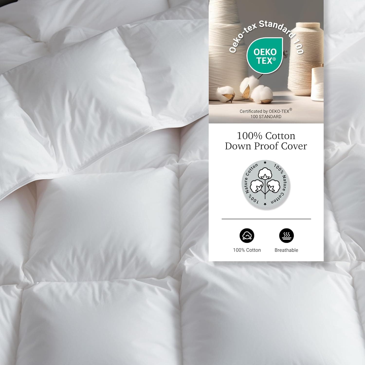 Hotel Grand Edredom King de fibra de penas de ganso branco luxuoso, 100% algodão, enchimento de edredom para todas as estações, edredom macio de calor médio com 8 laços nos cantos, branco 266 x 224 cm - Imagem 4