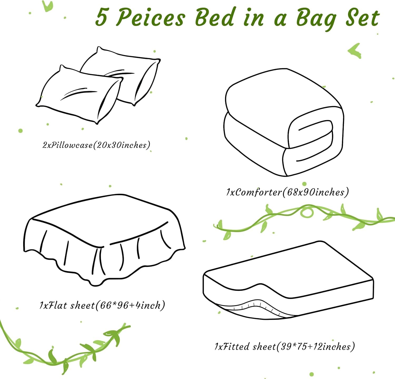 NTBAY Jogo de cama solteiro com lençóis, 5 peças, macio e respirável, cama de solteiro em uma bolsa, conjunto de edredom alternativo para todas as estações, branco - Imagem 4