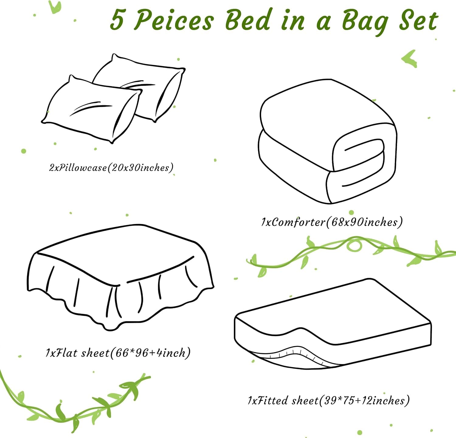 NTBAY Jogo de cama solteiro com lençóis, 5 peças, macio e respirável, cama de solteiro em uma bolsa, conjunto de edredom alternativo para todas as estações, branco - Imagem 4