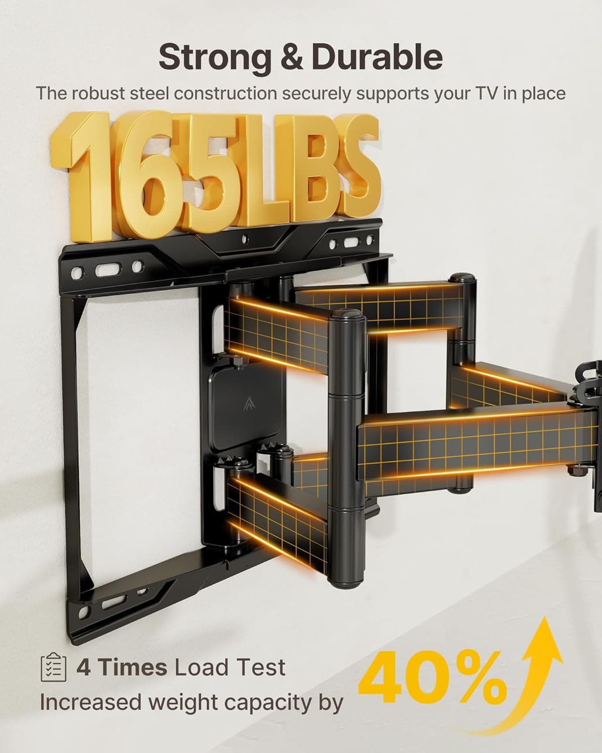 monTEK Suporte de parede de TV Full Motion para a maioria das TVs de 37 a 90 polegadas, até 75 kg, suporte de TV resistente com braços articulados duplos, inclinação sem ferramentas, giro e extensão - Imagem 4