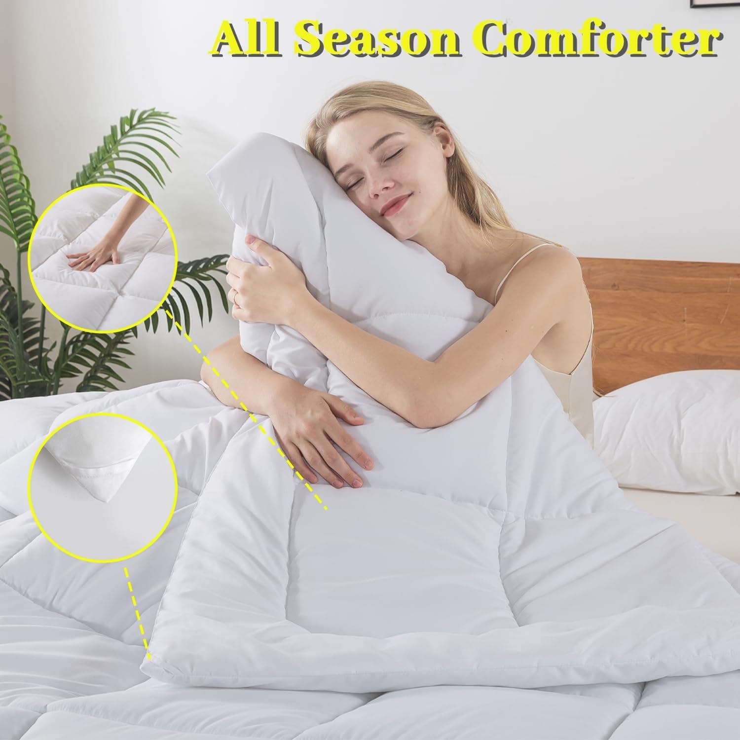 BedTreat Enchimento de edredom alternativo com abas de canto, edredom King acolchoado para todas as estações, branco, lavável na máquina, roupa de cama de microfibra - Imagem 4