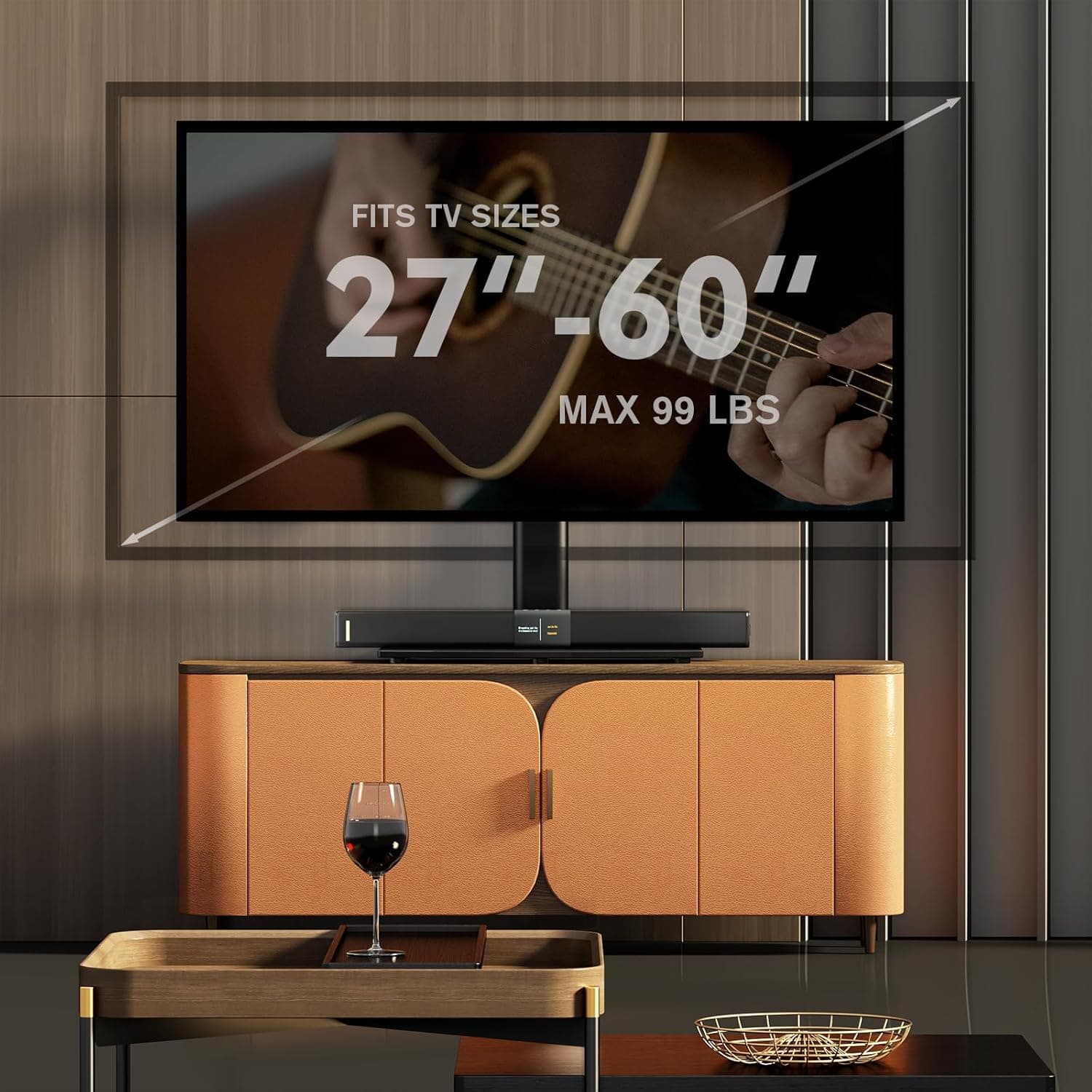 Suporte universal giratório/mesa para TV de 27 a 60 polegadas TVs 80 graus giratório, altura ajustável de 4 níveis, base de vidro temperado resistente, suporta telas de até 45 kg, HT04B-001 - Imagem 3