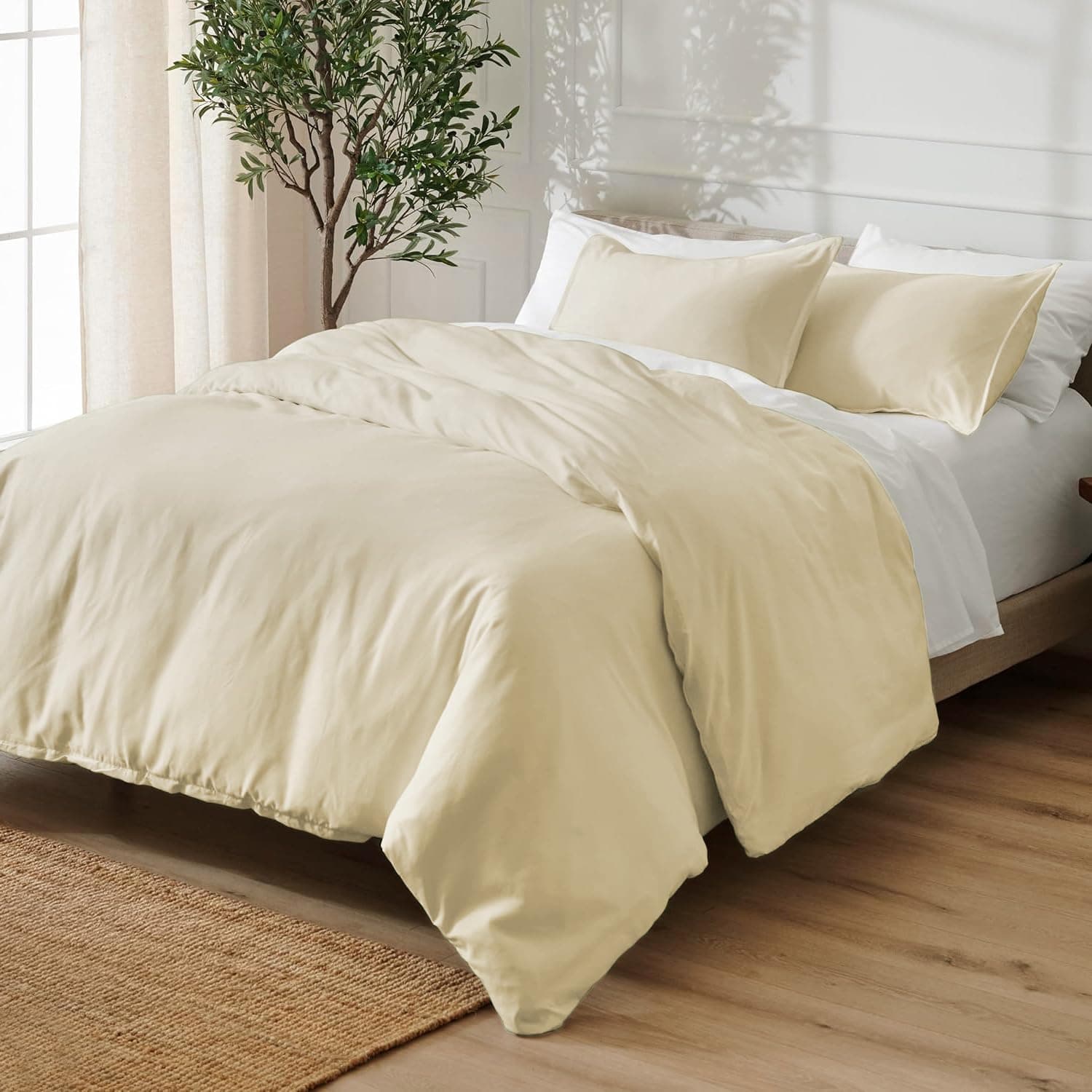 URBANHUT Conjunto de capa de edredom tamanho king (3 peças), 100% algodão 700 fios, capa de edredom de trama de cetim luxuosa, capa de edredom macia e respirável com fecho de botão oculto e 2 fronhas - Imagem 2