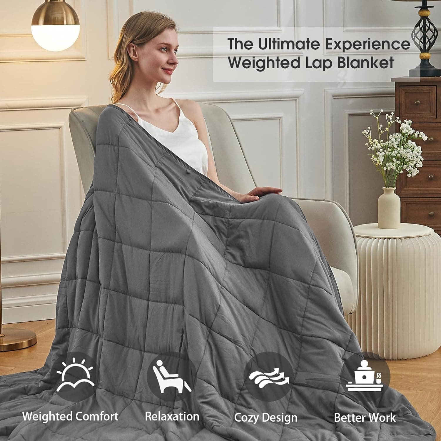 Cobertor pesado para adultos 9 kg, 122 cm x 183 cm, cobertor pesado de microfibra para 59 a 99 kg, cobertor grande de microfibra macio grosso e pesado presente respirável para dormir, cinza - Imagem 4