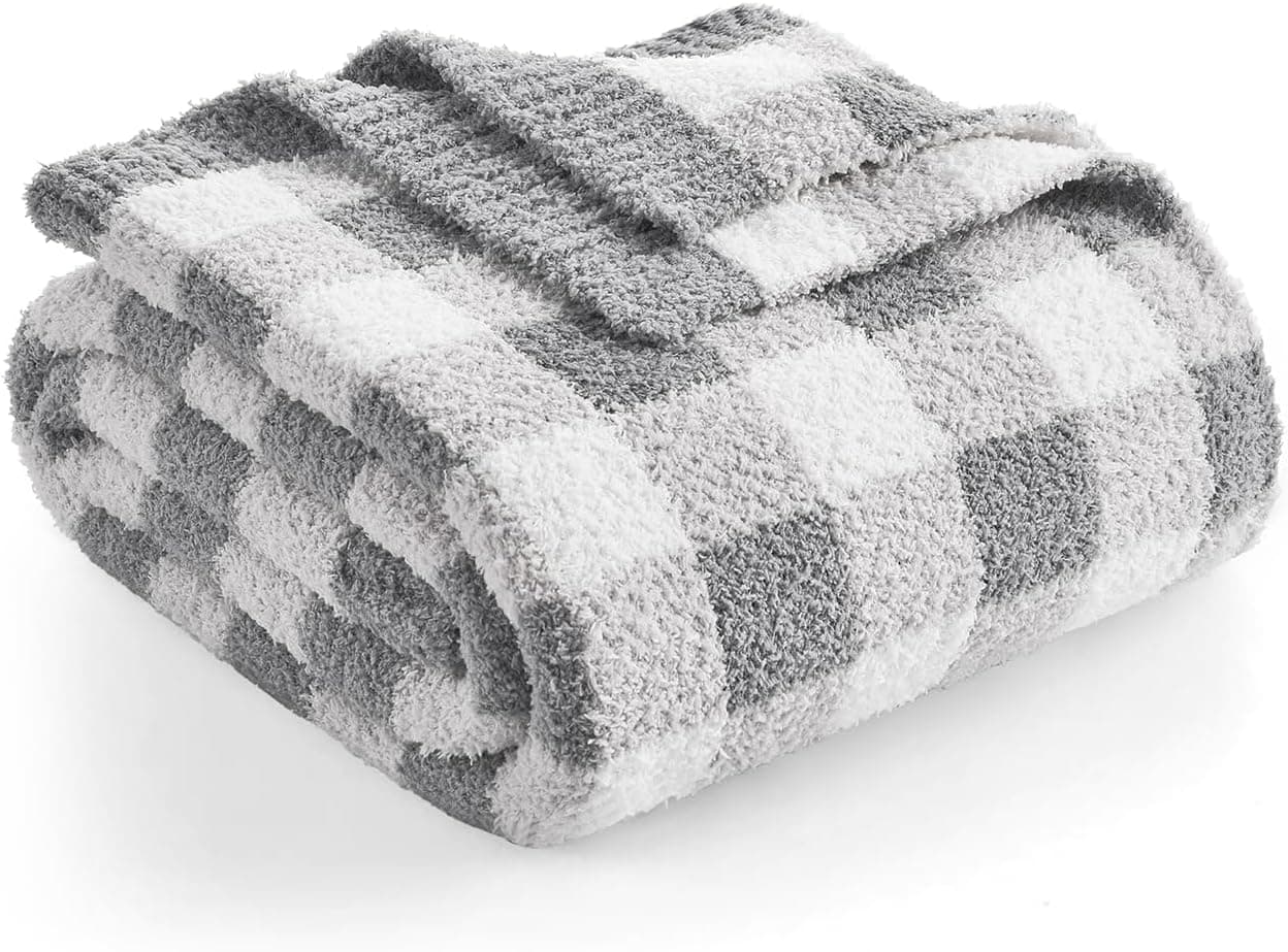 Snuggle Sac Cobertor de cama xadrez búfalo, tamanho solteiro, supermacio, aconchegante e quente, manta xadrez fofa para cama, cinza xadrez, 152 x 203 cm