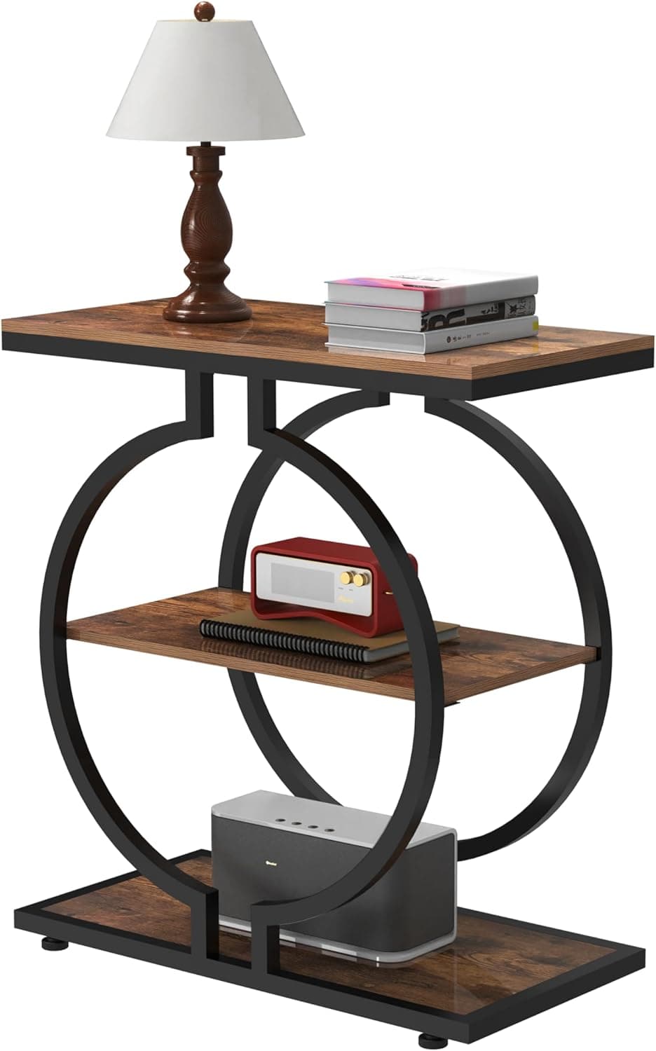 GiftGo Mesa de canto estreita com base geométrica em forma de O vintage industrial sofá cadeira mesa lateral para sala de estar mesa de cabeceira fina para quarto elegante ao lado da mesa com 3