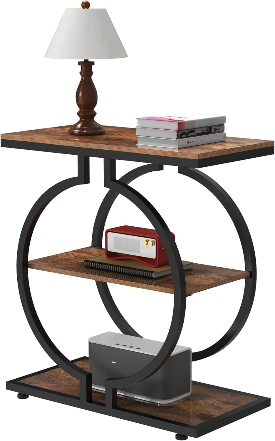 GiftGo Mesa de canto estreita com base geométrica em forma de O vintage industrial sofá cadeira mesa lateral para sala de estar mesa de cabeceira fina para quarto elegante ao lado da mesa com 3
