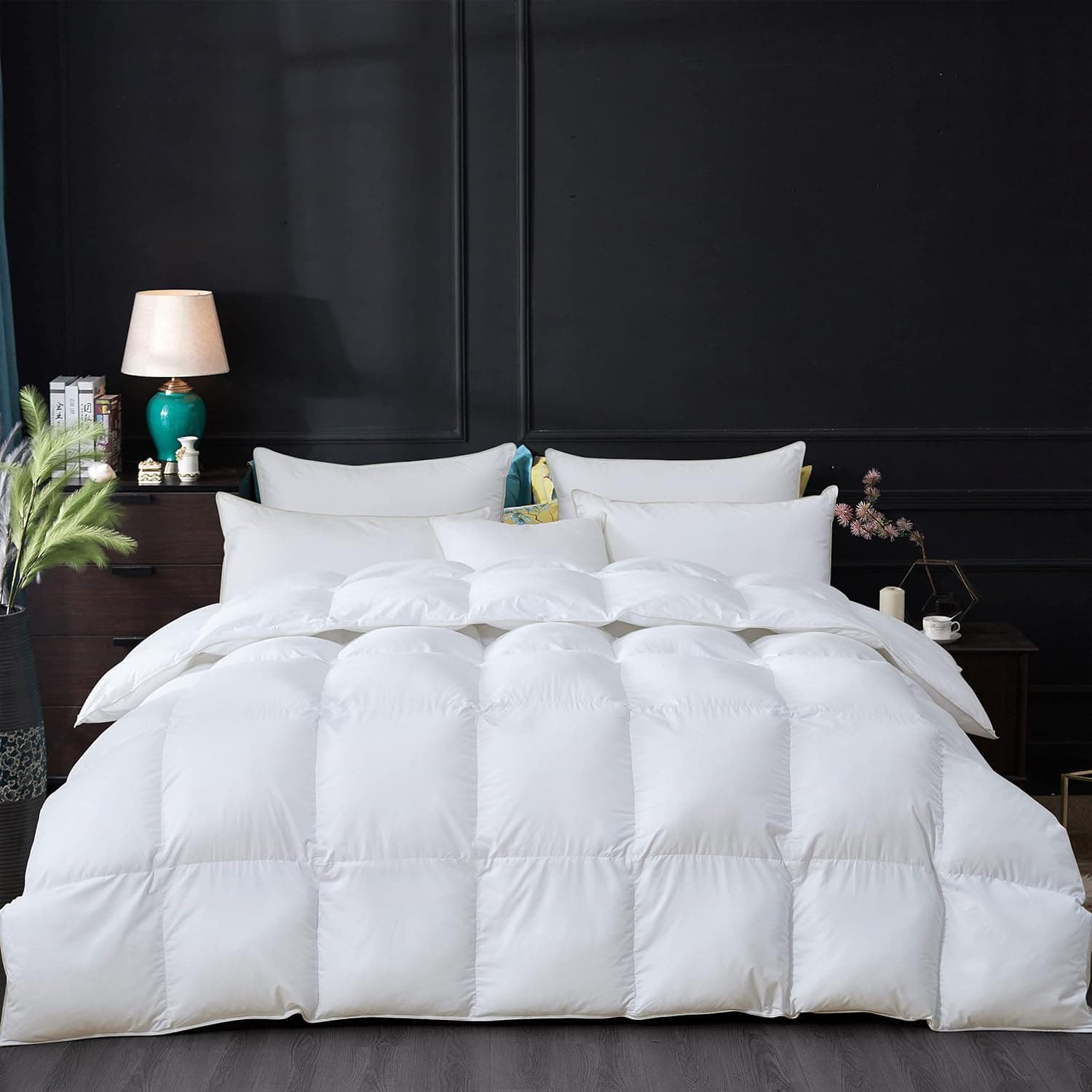 Algodão Egípcio Luxuoso Todas as Estações Califórnia King Size Enchimento de Edredom de Penugem de Ganso, Design Liso Branco Premium Liso, 1200 Fios 100% Algodão Egípcio, Mais de 750 Peso de