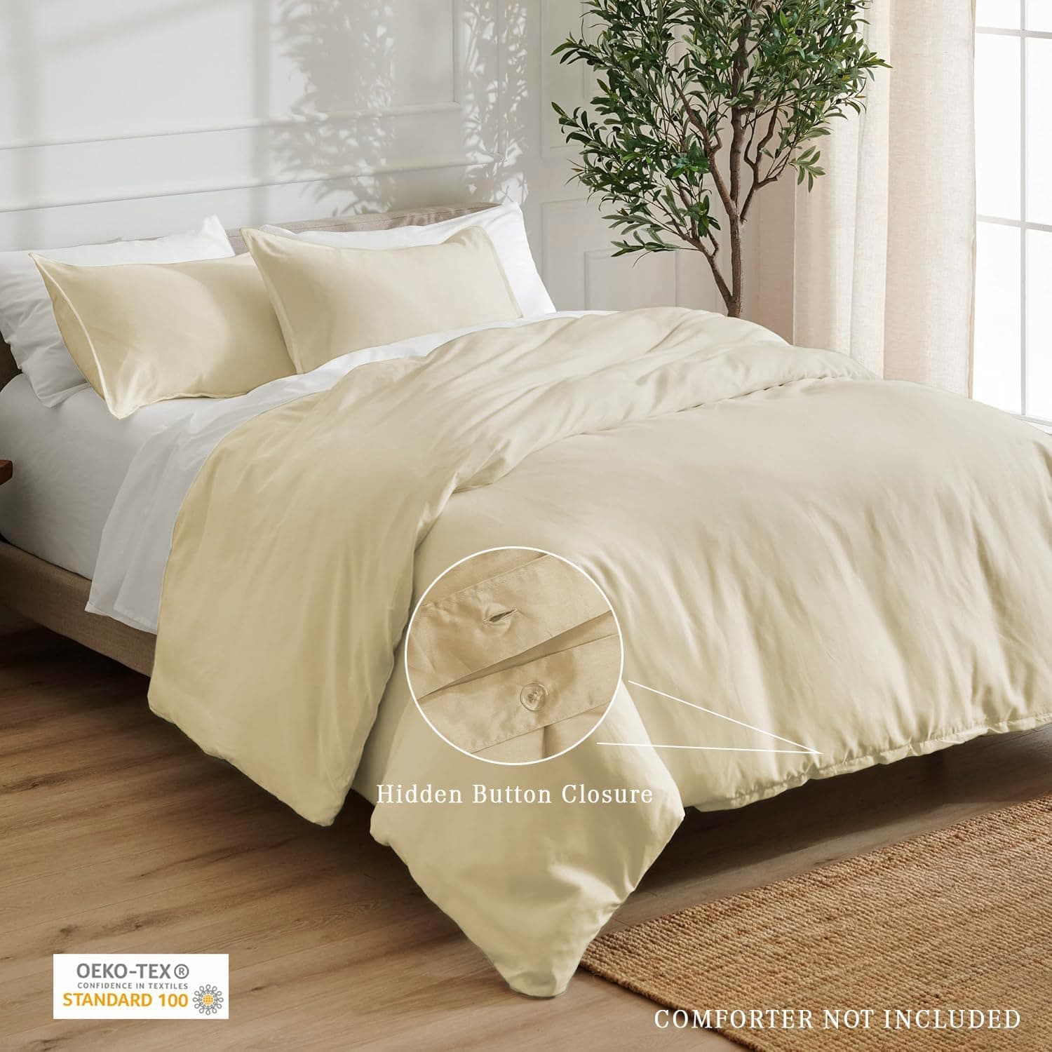 URBANHUT Conjunto de capa de edredom tamanho king (3 peças), 100% algodão 700 fios, capa de edredom de trama de cetim luxuosa, capa de edredom macia e respirável com fecho de botão oculto e 2 fronhas - Imagem 4