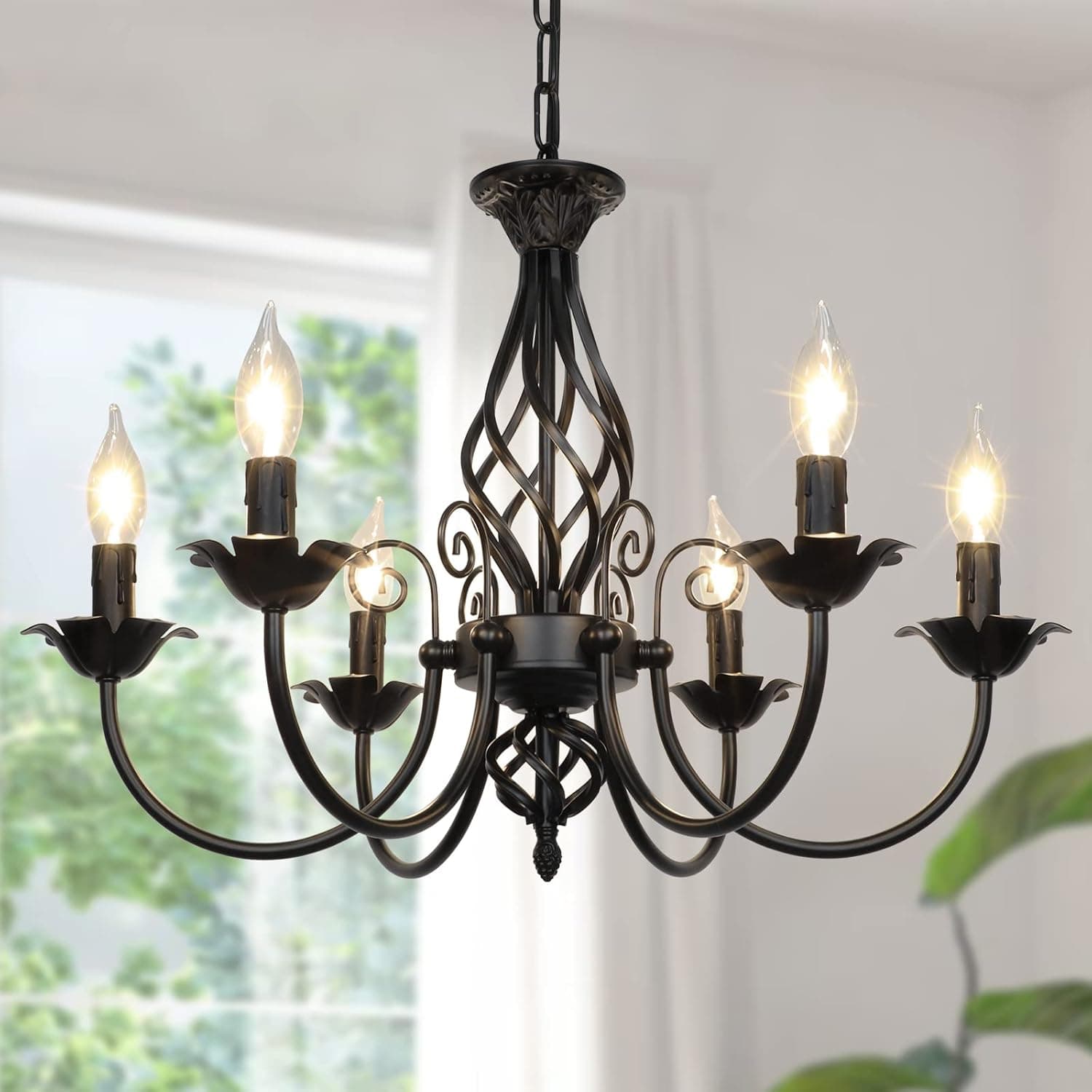 VerRon Lustre de vela de fazenda com 6 luzes para sala de estar, luminária de teto rústica industrial pendente, lâmpada de pendurar vintage para quarto, corredor, cozinha, sala de jantar, hall de