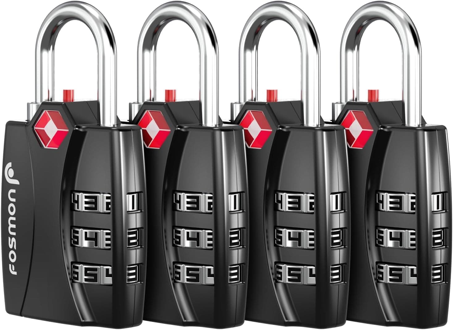 Fechaduras de bagagem aceitas pela TSA, indicador de alerta aberto Fosmon com 3 códigos de cadeado de combinação de dígitos para bolsa de viagem, estojo de terno, armários, academia, travas de