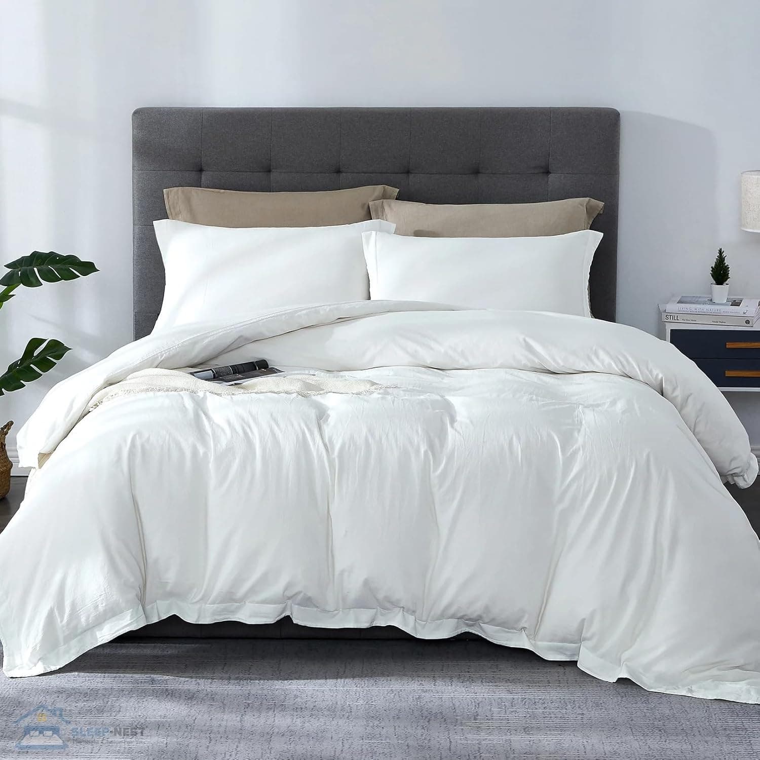 Capa de edredom extragrande King Plus 128x120 Premium 3 peças (1 capa de edredom e 2 fronhas) extra grande, fecho de zíper e laços de canto - 600 fios - macio e aconchegante, branco