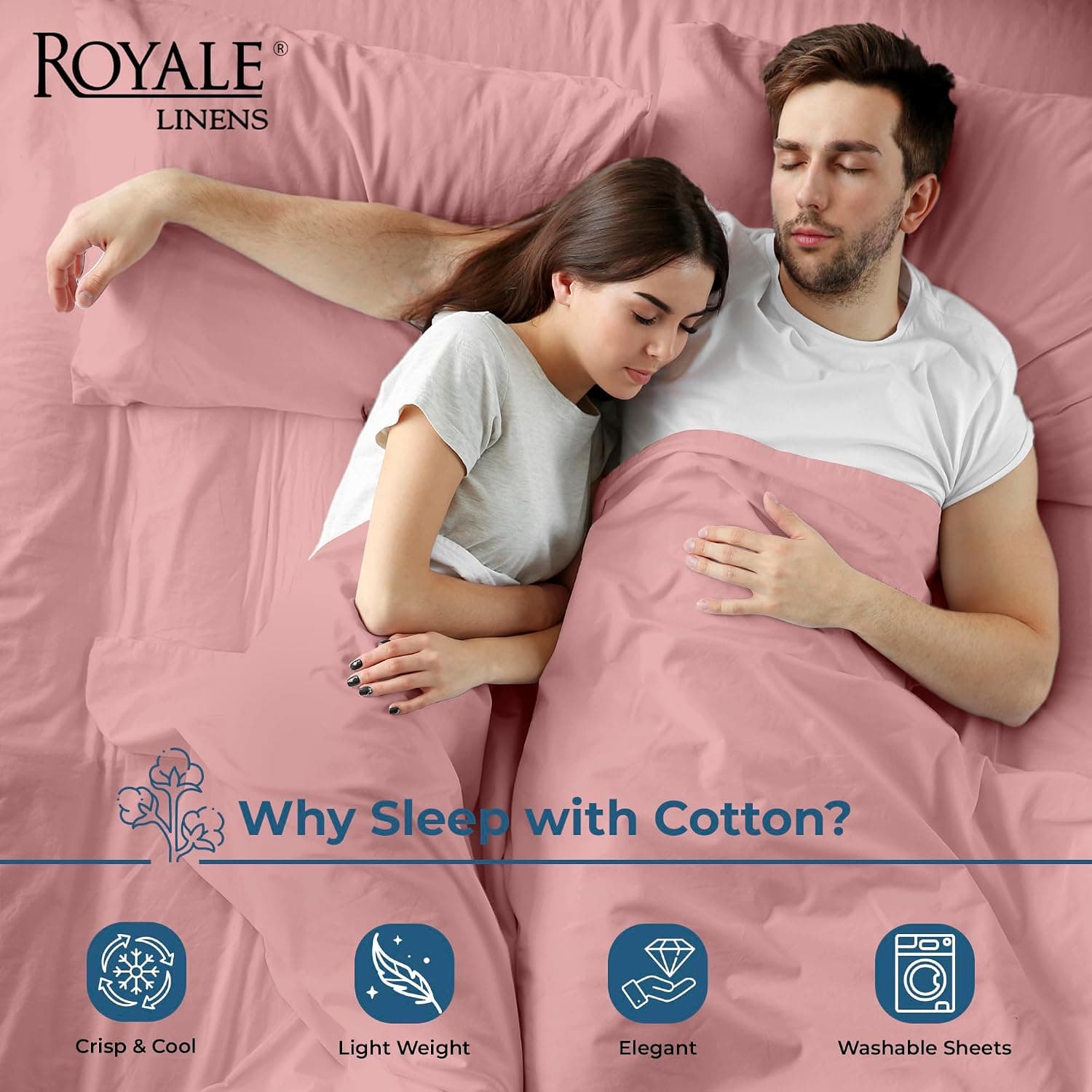 Royale Linens Apenas lençol de cima 100% algodão orgânico – super macio – Lençol de cima percal – Lençol plano completo vendido separadamente – Apenas lençóis rosa respiráveis, frescos e nítidos - Imagem 4