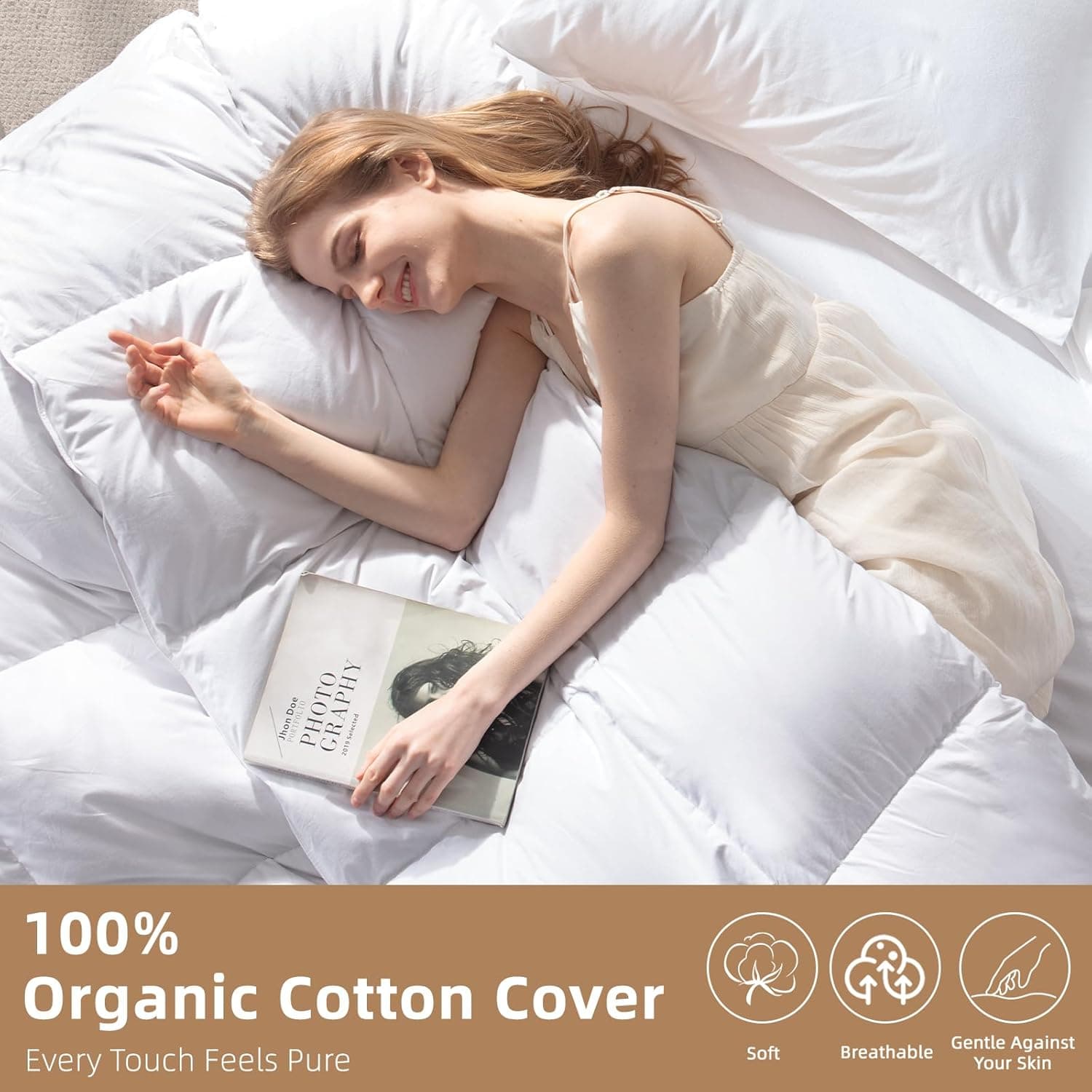 Edredom de plumas tamanho Cal King, edredom de cama estilo hotel, 750+ potência de enchimento, 1200TC, tecido 100% algodão orgânico, enchimento de edredom branco para todas as estações com 8 - Imagem 4