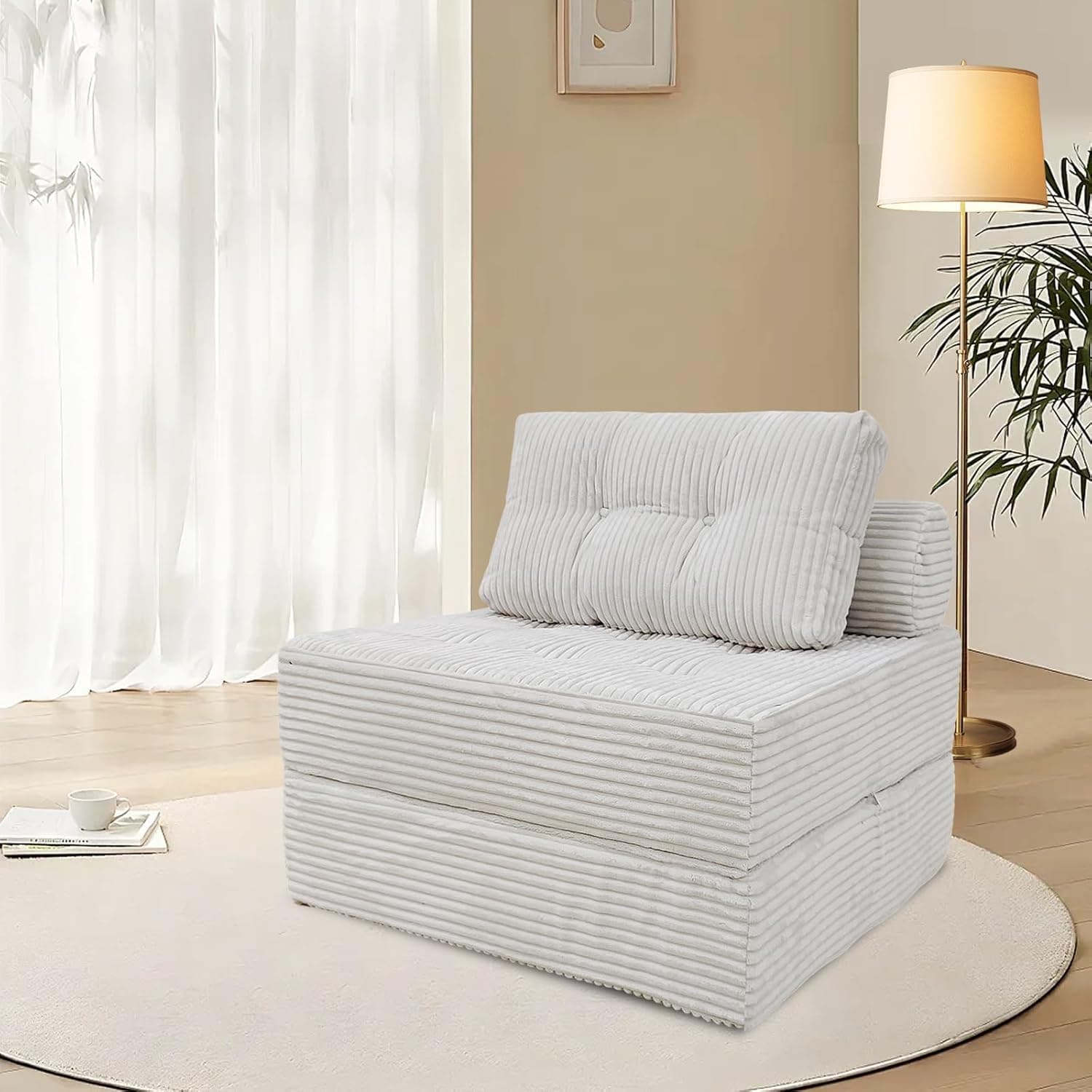 ANONER Sofá-cama dobrável de espuma viscoelástica de 83,8 cm, sofás seccionais com assento profundo e travesseiro, sofá futon, cadeira de dormir conversível versátil, espreguiçadeira sem ossos, cama