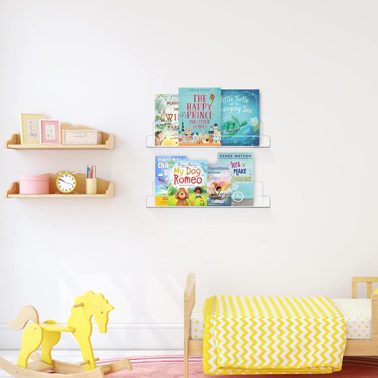 Dezzer Prateleiras flutuantes de acrílico, pacote com 6, prateleira invisível de 38 cm, estante de parede, quarto, banheiro, cozinha, brinquedos para livros, Funko Pop Figures Display Shelves - Imagem 3