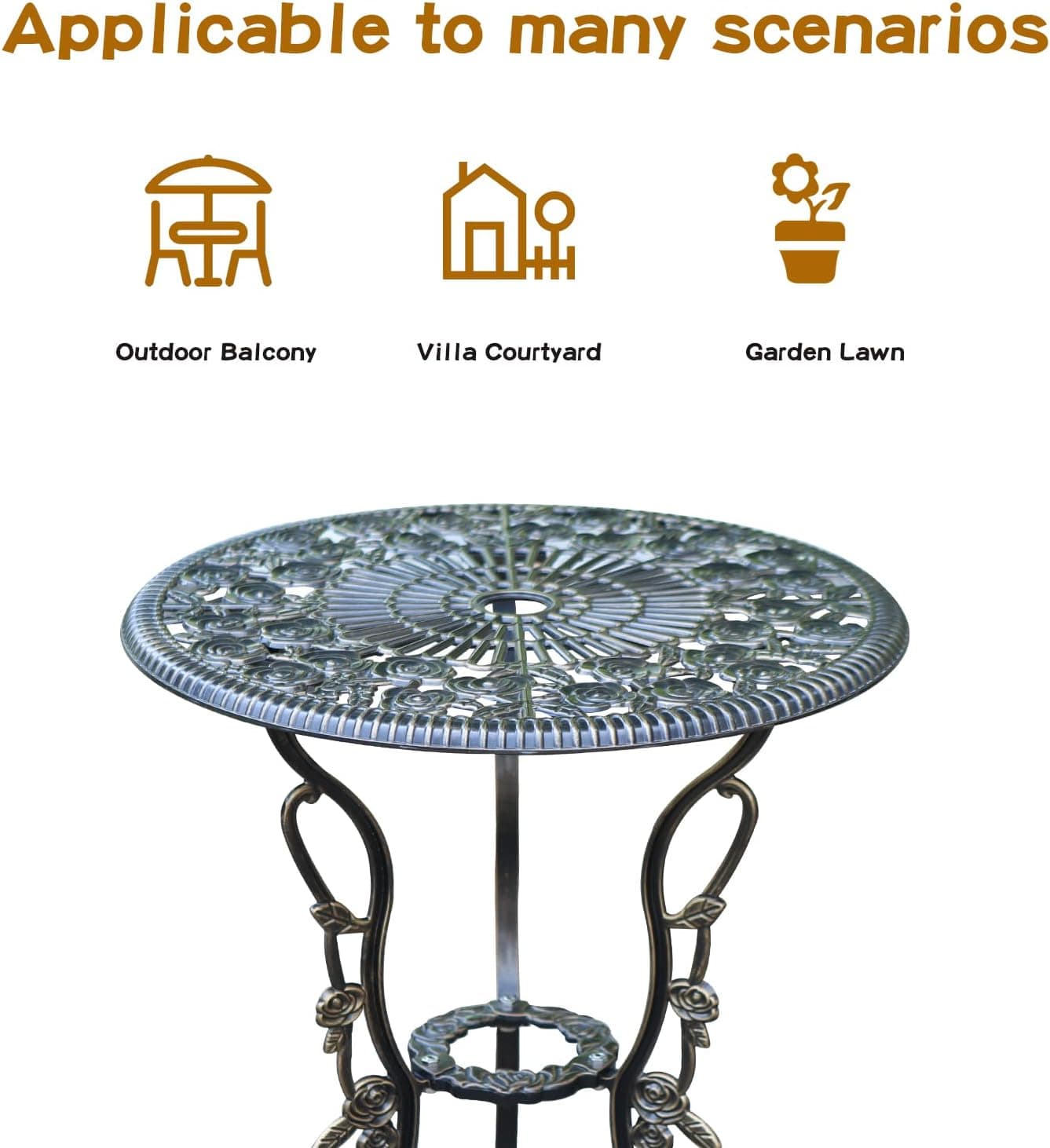 JARDIN de CENTENNIAL Conjunto de Bistrô para Pátio. Conjunto de Mesa de Bistrô Em Alumínio Fundido Resistente À Ferrugem com Furo para Guarda-Chuva para Quintal (Cobre Rosa) - Imagem 3