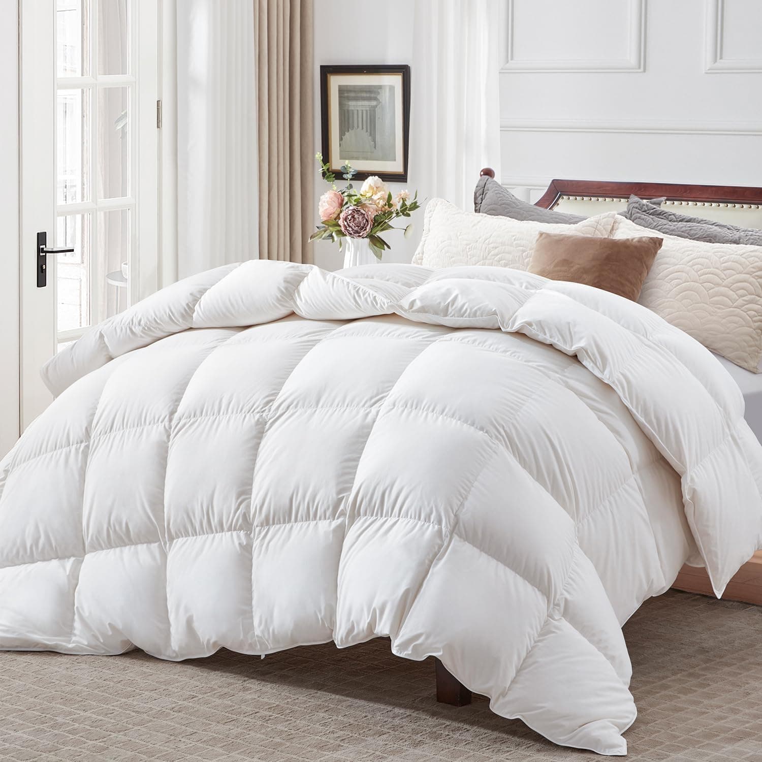 Globon Edredom de inverno tamanho queen, enchimento de edredom pesado para quem dorme, capa macia silenciosa, com 8 abas de canto, branco - Imagem 3