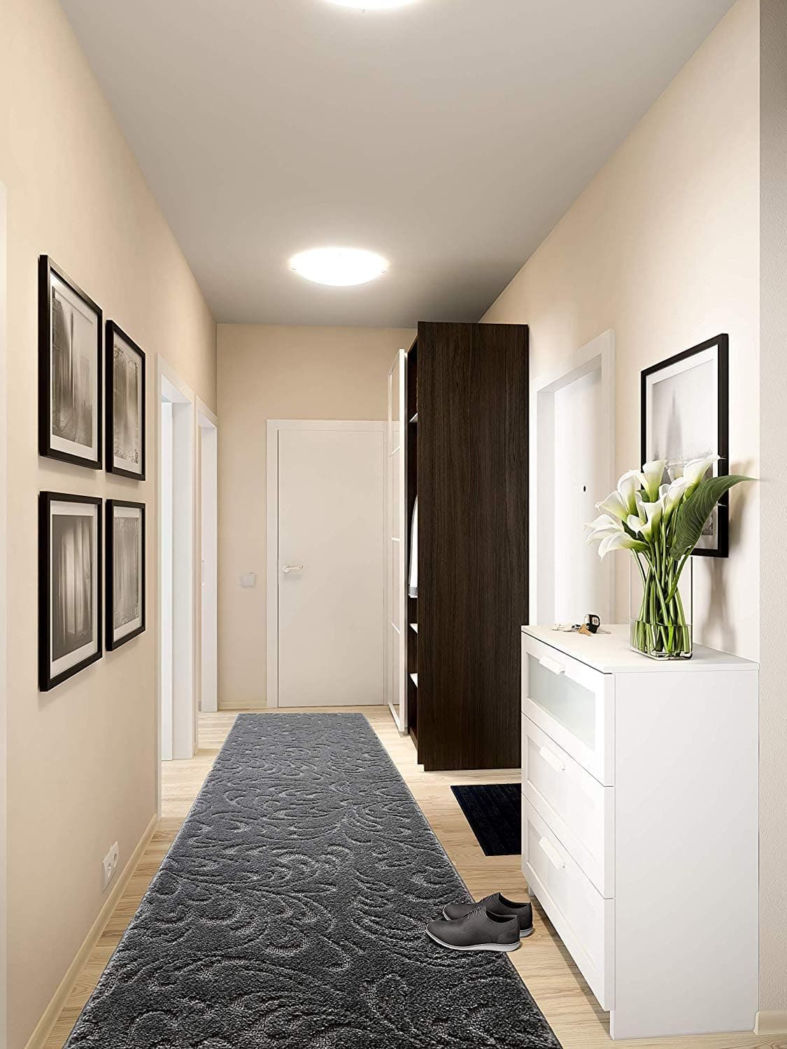 Tapete de corredor de corredor com corte personalizado, antiderrapante, 66 cm de largura x sua escolha de comprimento, antracite floral, 66 cm x 2,4 m - Imagem 4