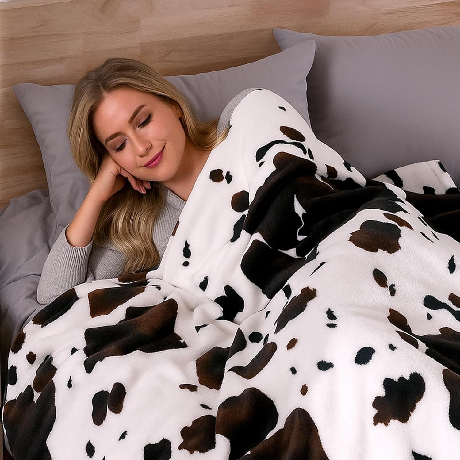 Cozy Bliss Cobertor com estampa de vaca para cama - Cobertores de lã felpudos e macios macios para sofá e cama, para mulheres, homens, meninas, crianças, marrom escuro, tamanho solteiro 152 cm x 203 - Imagem 4