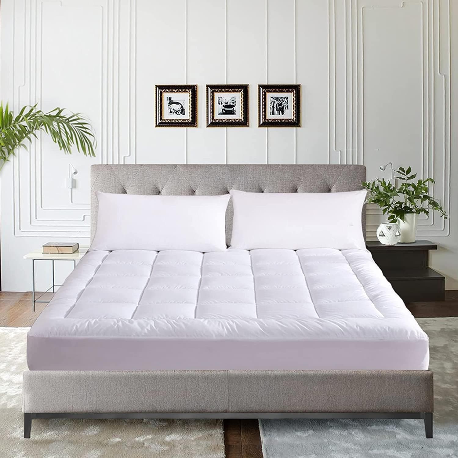 WhatsBedding Almofada de colchão de algodão à prova d'água tamanho queen top down enchimento alternativo fronha de colchão topper capa acolchoada (almofada de tamanho queen) - Imagem 3