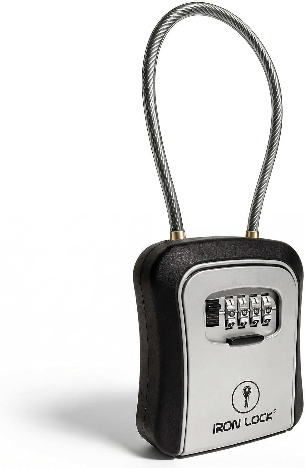 Iron Lock Caixa de bloqueio de chave portátil com manilha de cabo e suporte de parede – caixa de metal à prova d'água para chaves com combinação de 4 dígitos e código redefinível – cofre para chaves