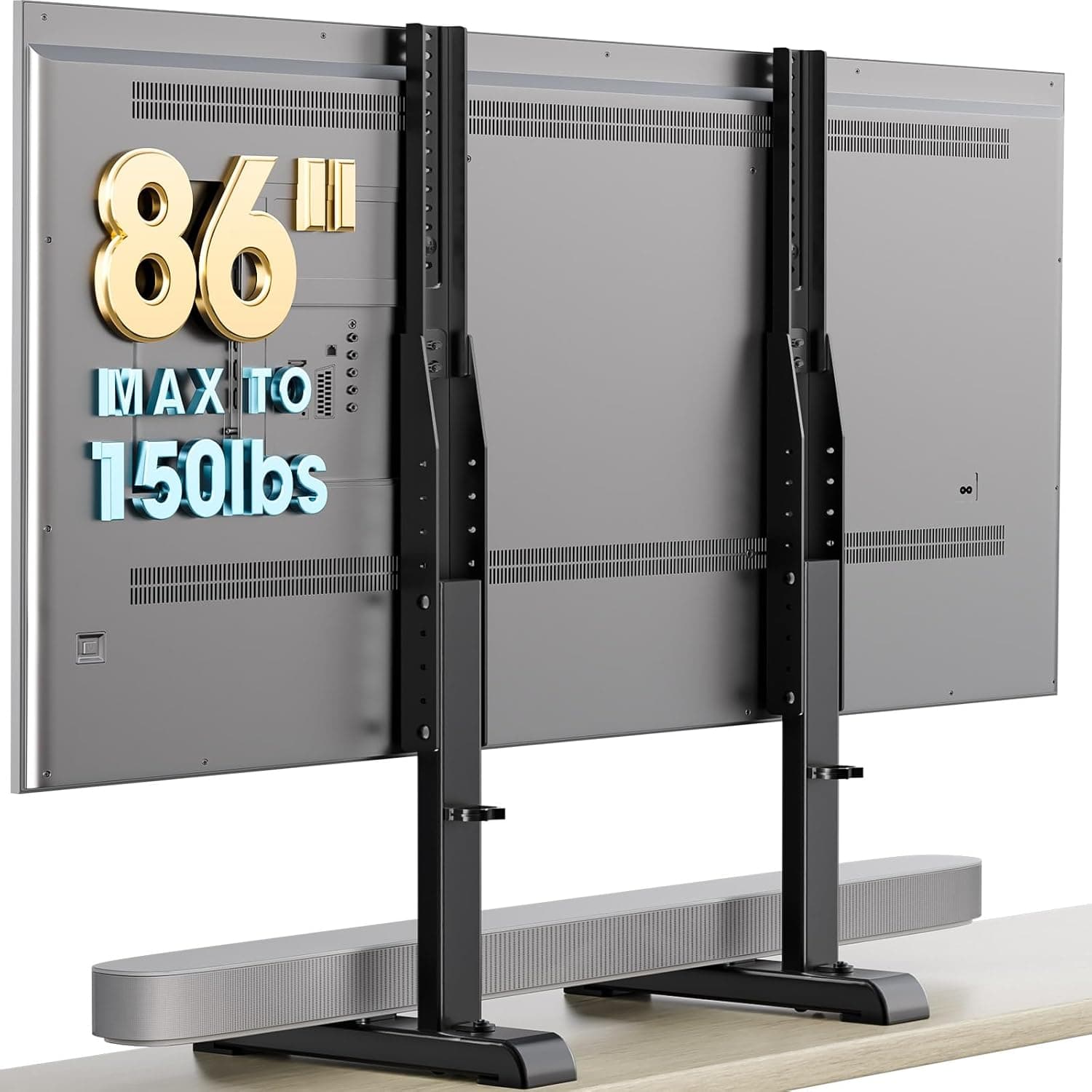 Suporte universal para TV, base de suporte de TV de mesa, substituição para a maioria das TVs LED LCD de 24 a 86 polegadas, 7 pernas de TV ajustáveis com altura com gerenciamento de cabos suporta até 50 kg, VESA máx. 800 x 600 mm, preto AX10TB01