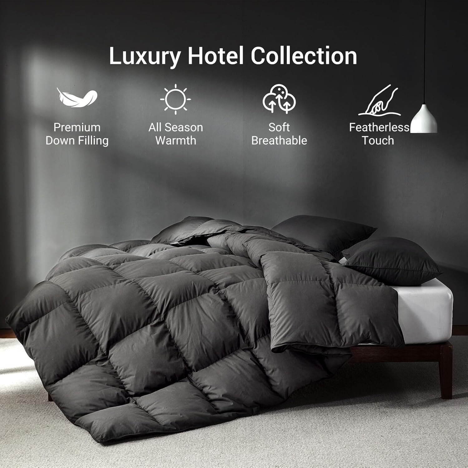 Edredom Queen de penas de ganso cinza, enchimento premium para todas as estações, 750+ poder de enchimento 1200TC tecido de mistura de algodão estilo hotel, edredom leve 1,190 g (90 x 90 - Imagem 3