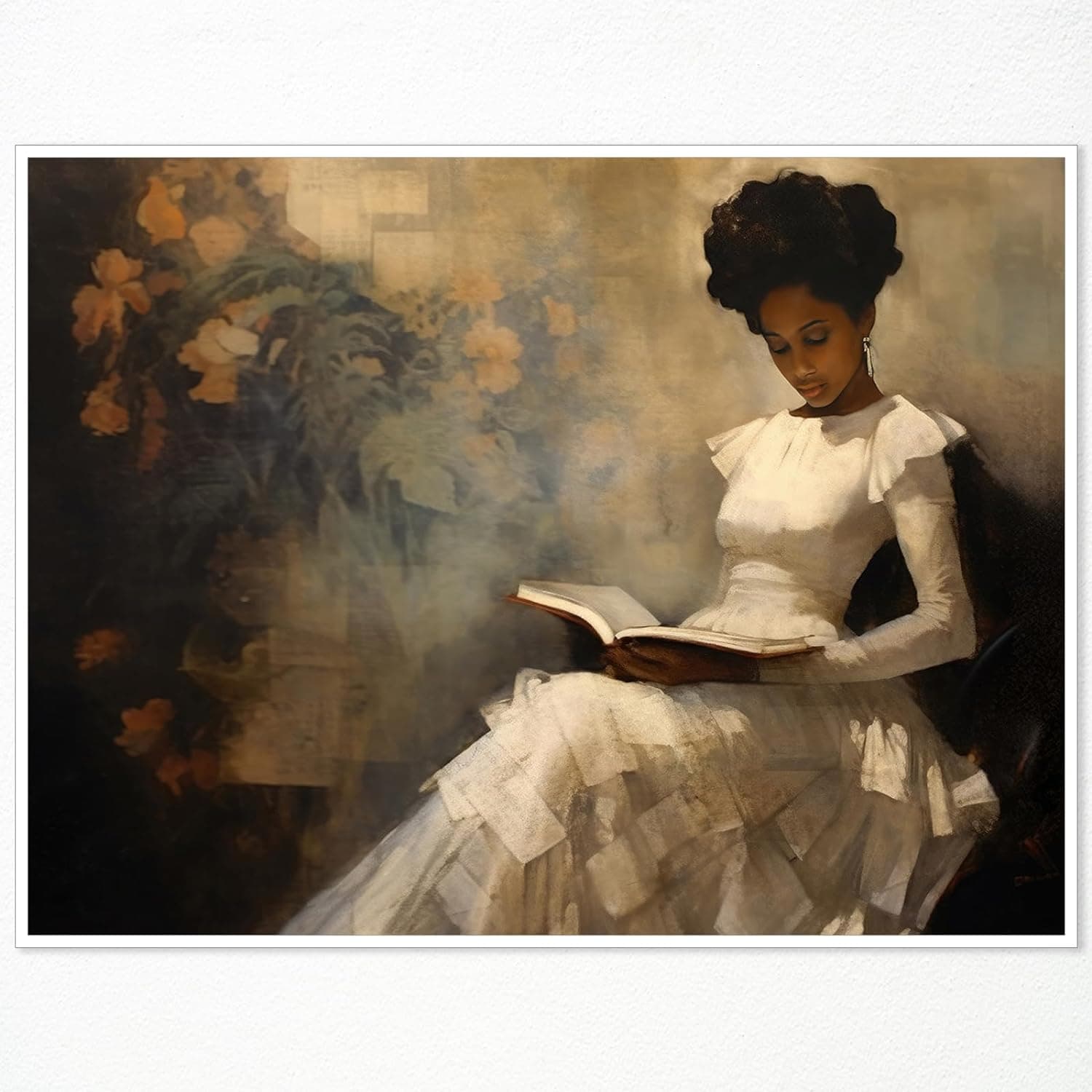 Pôster vintage de retrato feminino lendo um livro, famosa arte de parede em tela de pintura a óleo, arte de parede afro-americana antiga, fotos retrô de garotas negras decoração de parede para