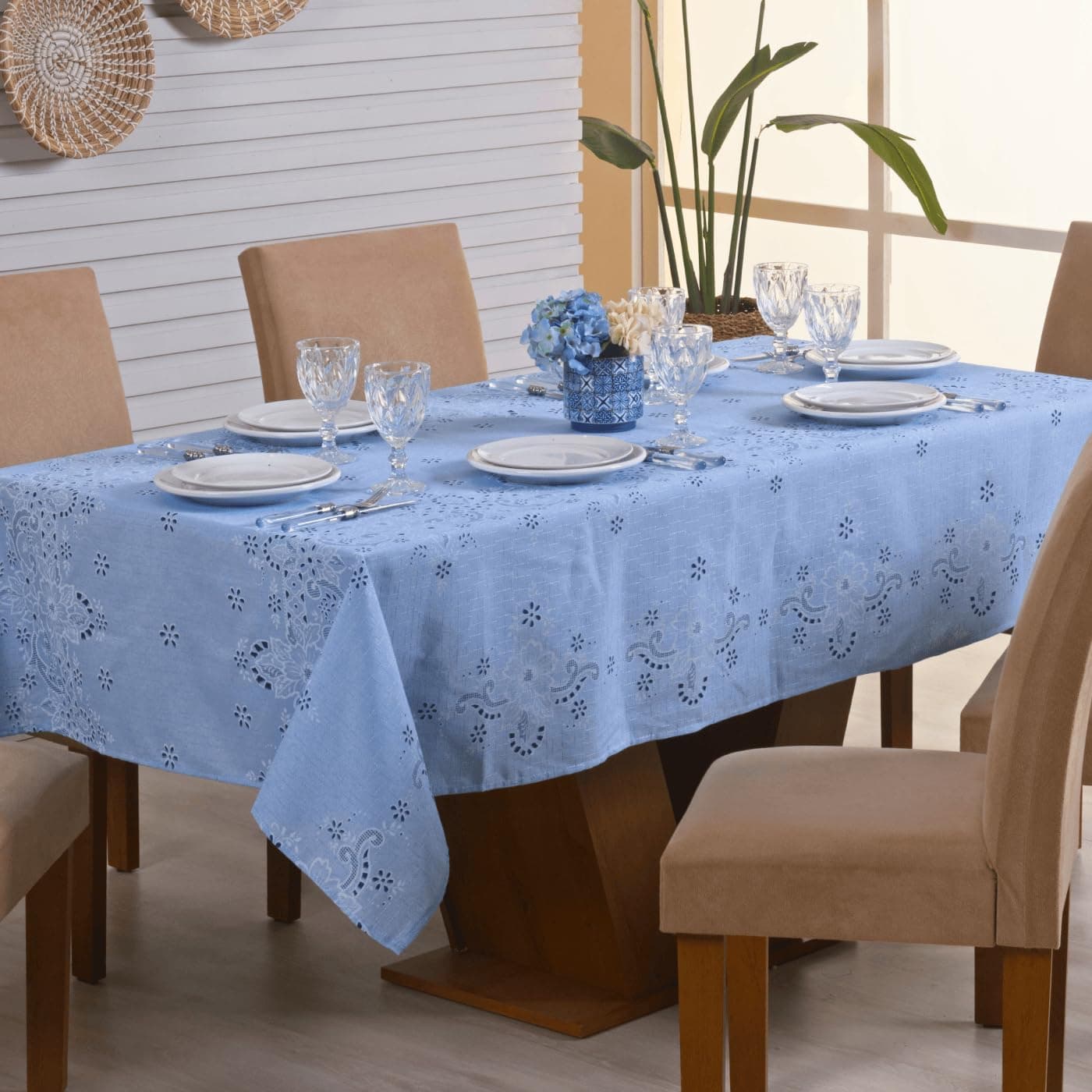Toalha de Mesa Rustica Premium Retangular, 2,10 M x 1,40 M, Tecido Linhão, Composição 65% Algodão e 35% Poliéster 6 Lugares (Ilha Madeira Azul) - Imagem 4