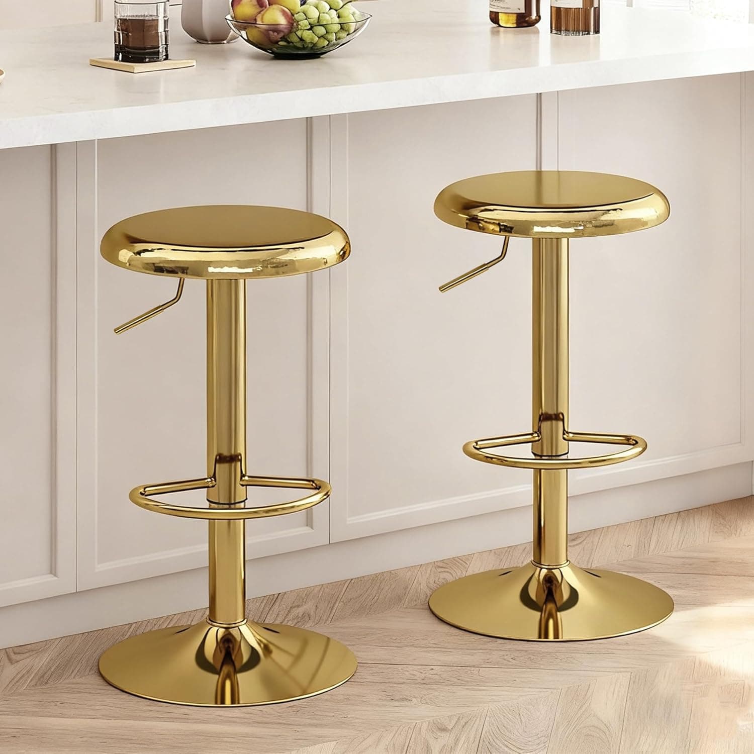 CAROLMADE Conjunto de 2 bancos de bar ajustáveis (ouro)