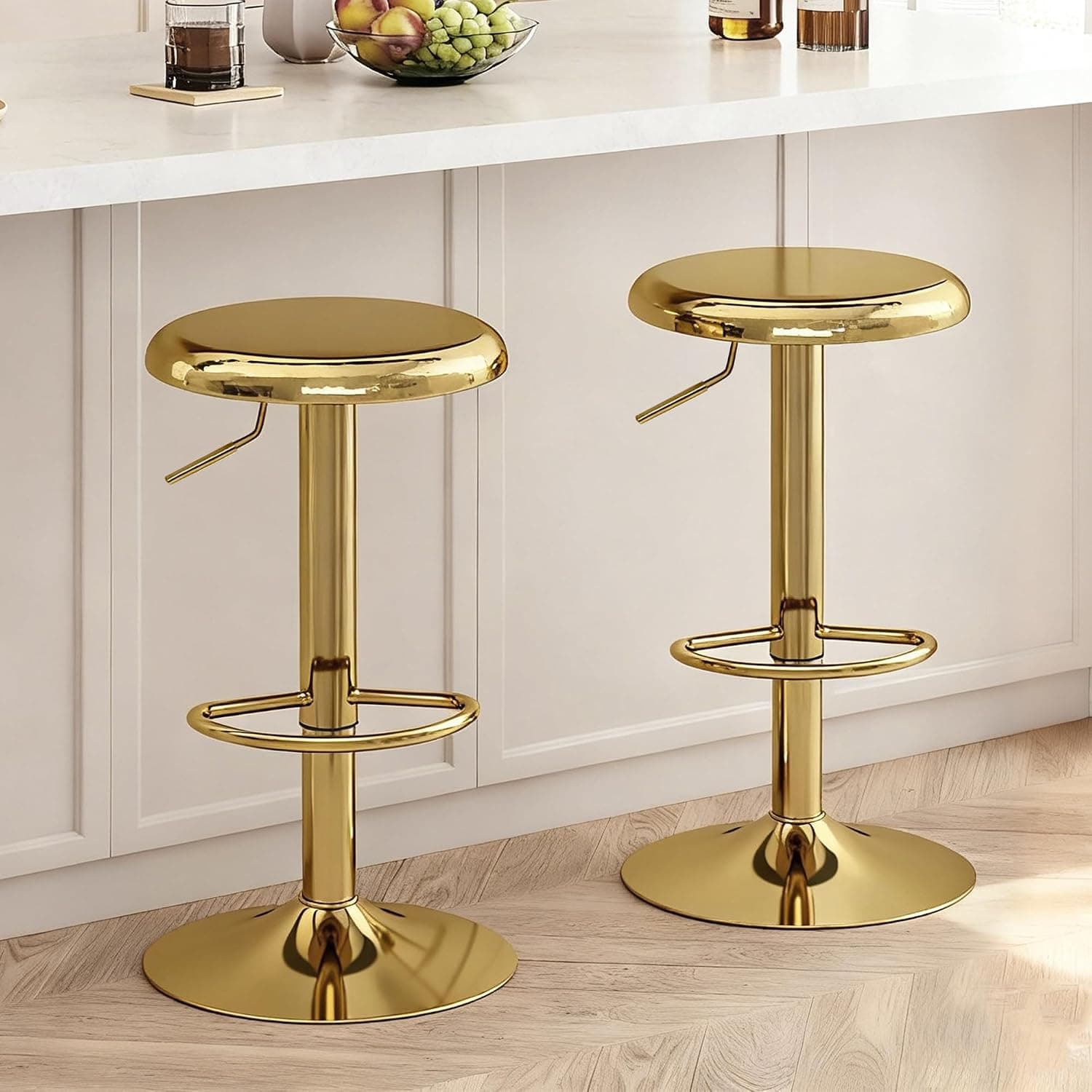 CAROLMADE Conjunto de 2 bancos de bar ajustáveis (ouro)