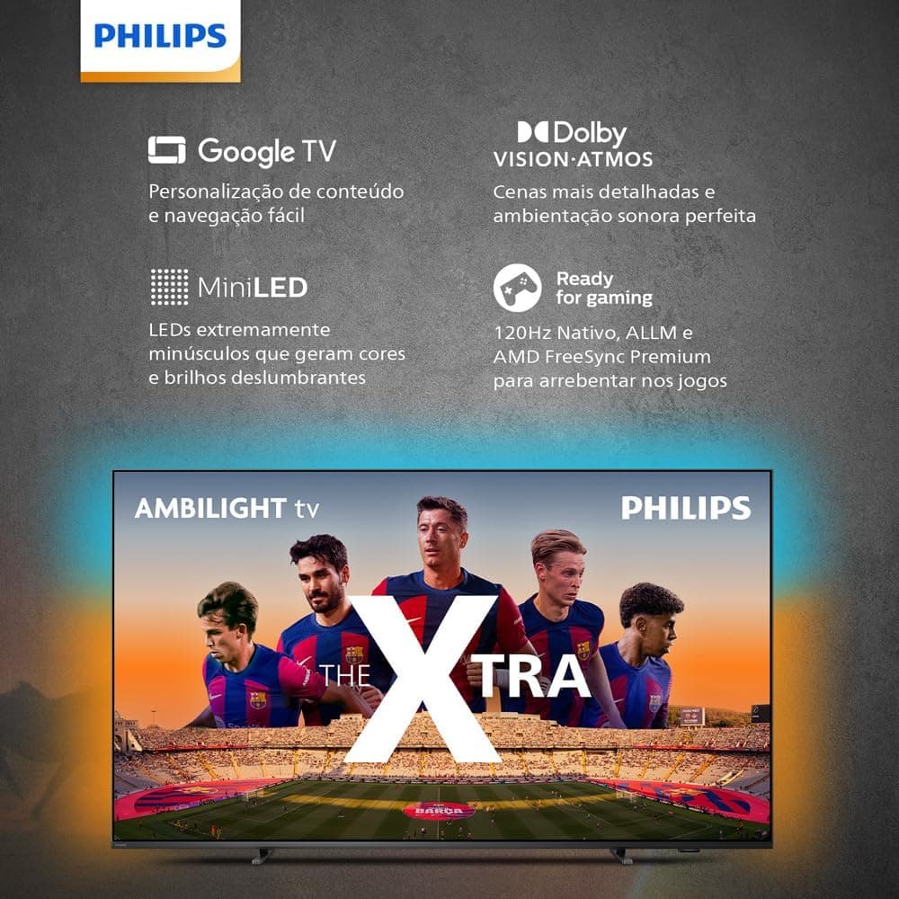 PHILIPS, Smart TV, The Xtra QD-Mini LED 55" 4K 120 Hz, 55PML9118/78, Ambilight, Google TV, P5, DTS Play-Fi, Freesync, Dolby Vision e Atmos, 40 WRMS - Imagem 3