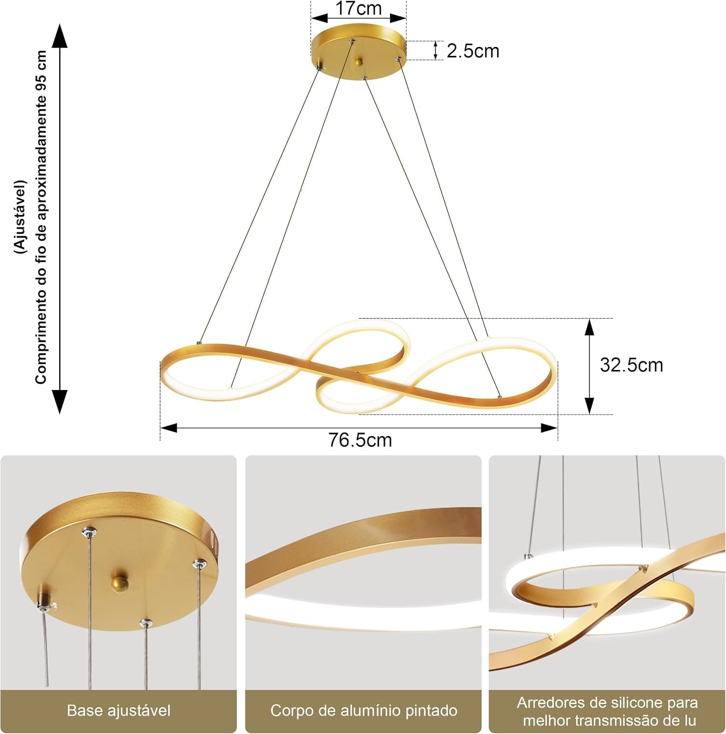 Luminária Pendente De LED Moderna E Regulável, Pendente Luminária De Cozinha Embutida, Luminária Pendente Com Nota Preto, 3000K-6000K - Imagem 3