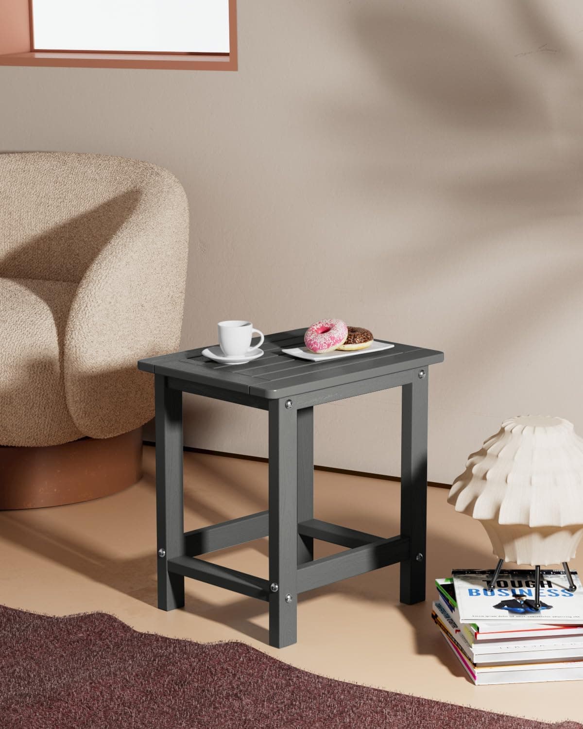 YEFU Mesas laterais para mesa pequena, mesa de centro para pátio, sala de estar, quarto (cinza escuro, camada única de 40,6 cm (1 peça)) - Imagem 3