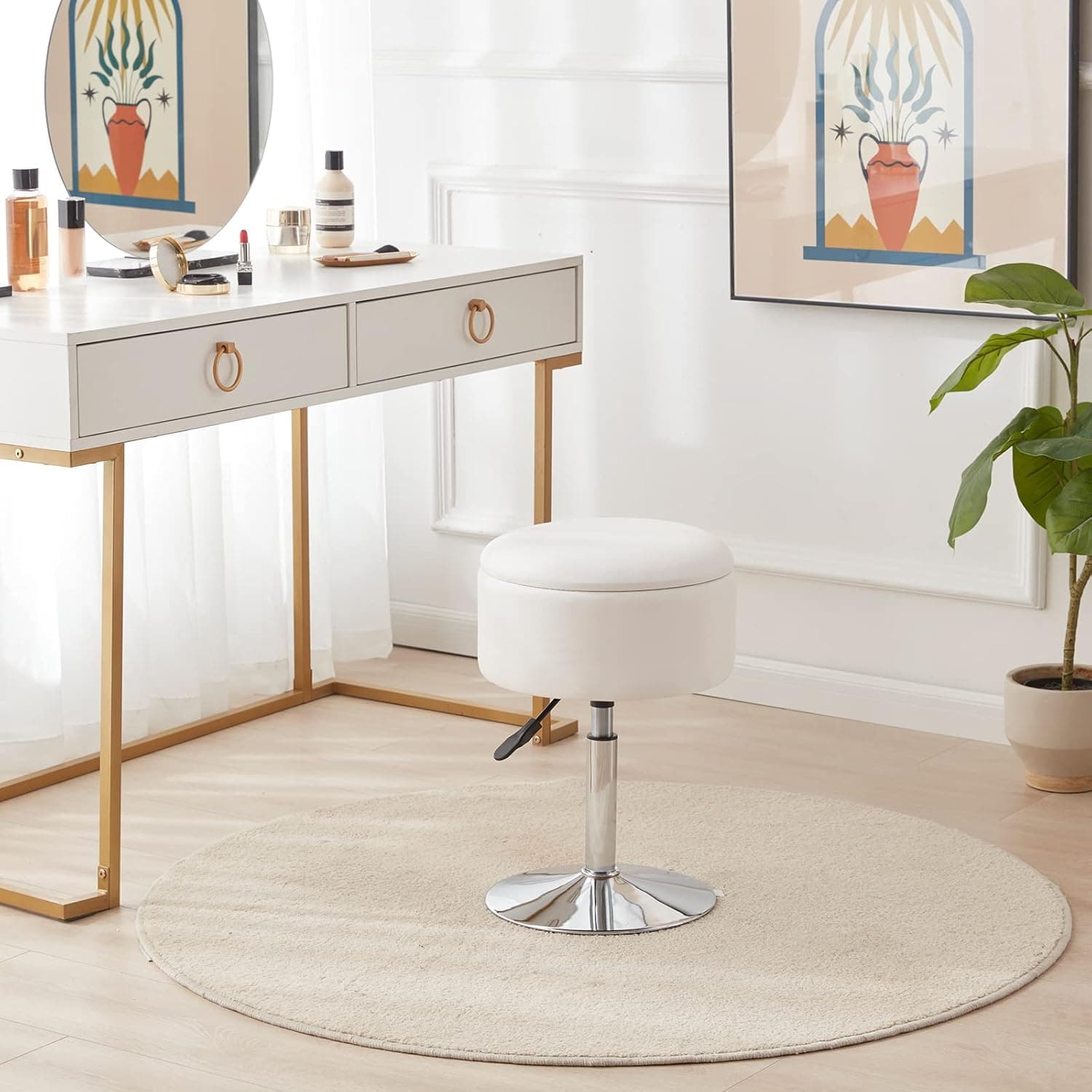 Cadeira de Vaidade Branca Ajustável do Banco do Otomano para O Banco Da Sala Da Composição para O Banco Da Vaidade com Armazenamento Bancos Da Composição com Armazenamento Cadeira Giratória Da - Imagem 4