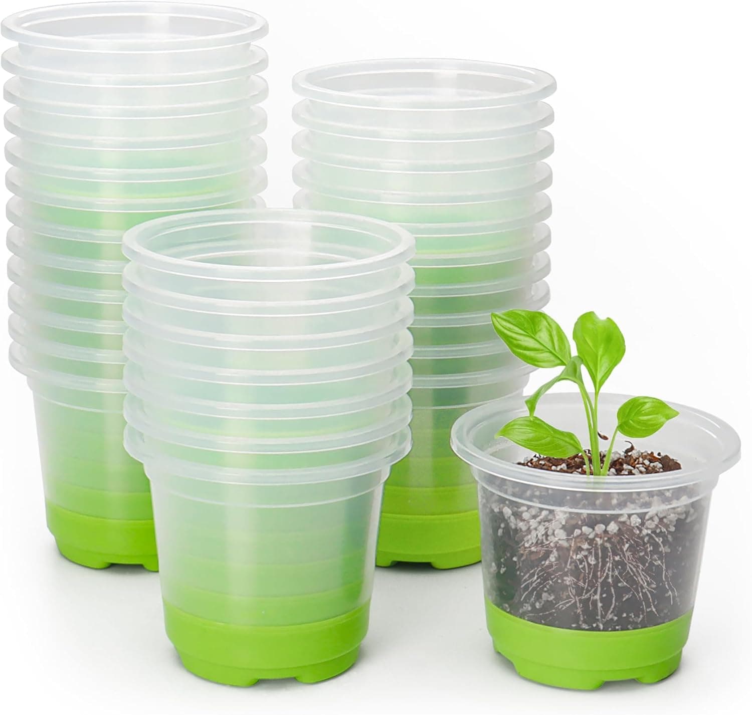 MIXC Vasos transparentes espessos para berçário com base de silicone para fácil transplante, 30 pacotes, 10 cm, vasos de mudas reutilizáveis para propagação de vegetais, corte de raiz, início de