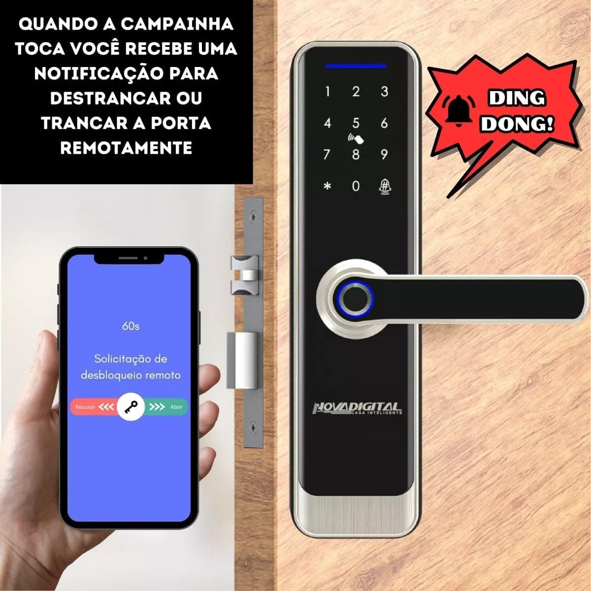 Fechadura Inteligente Wi-Fi embutir com Biometria, Senha, Tag e Chave - Imagem 4