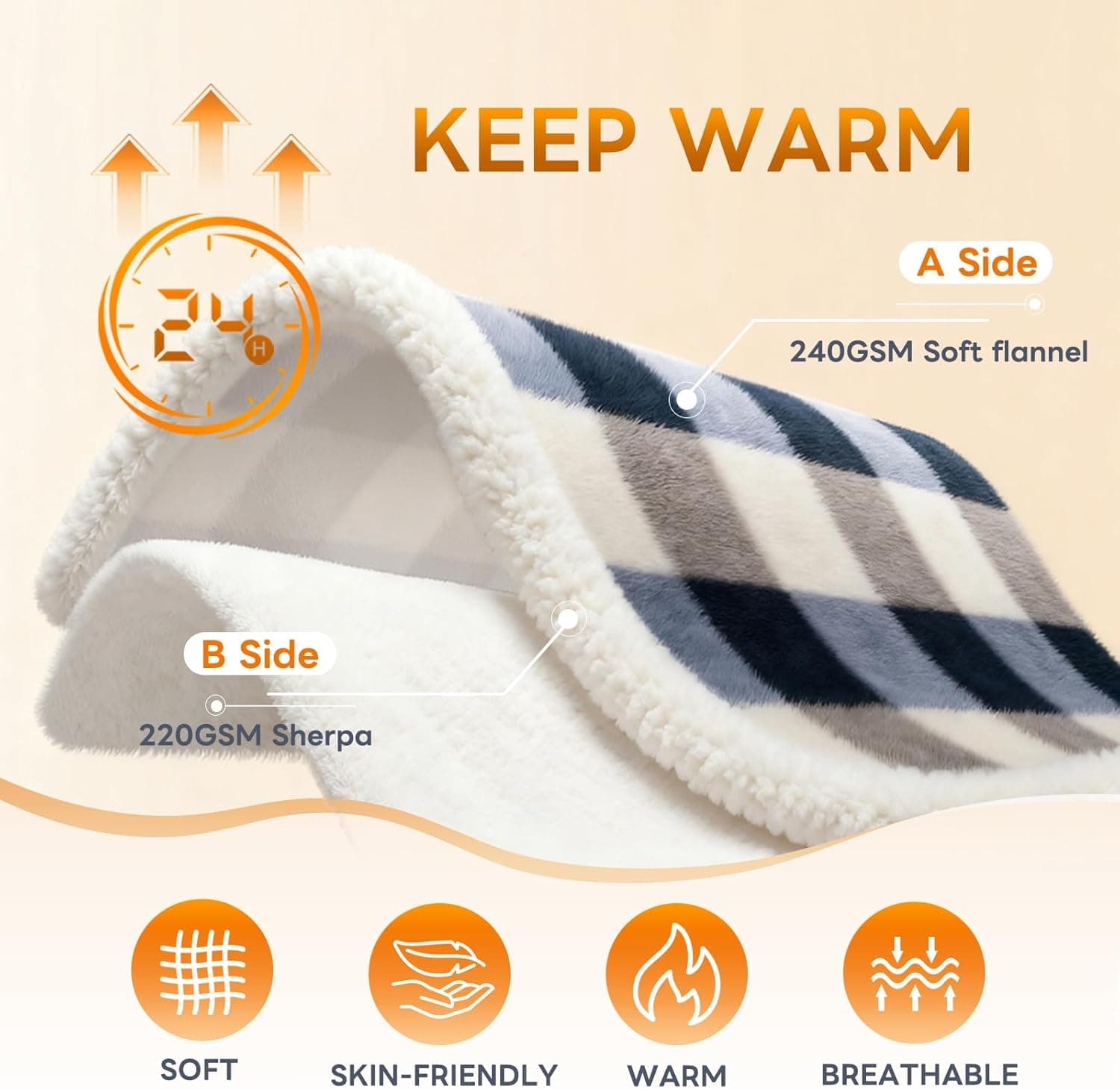 Gracelife Cobertor sherpa, 127 cm x 152 cm, manta xadrez quente e aconchegante para sofá, cama, mantas reversíveis, cobertores e mantas de flanela felpuda para adultos mulheres e homens, cinza-azul macio - Imagem 3