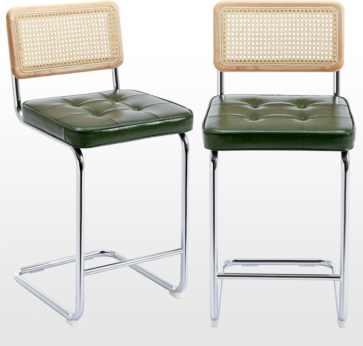 Zesthouse Conjunto de 2 bancos de bar de vime natural, bancos modernos de altura para balcão com encosto de madeira maciça, cadeiras de balcão de 66 cm de altura, cadeiras de bar em balanço de meados