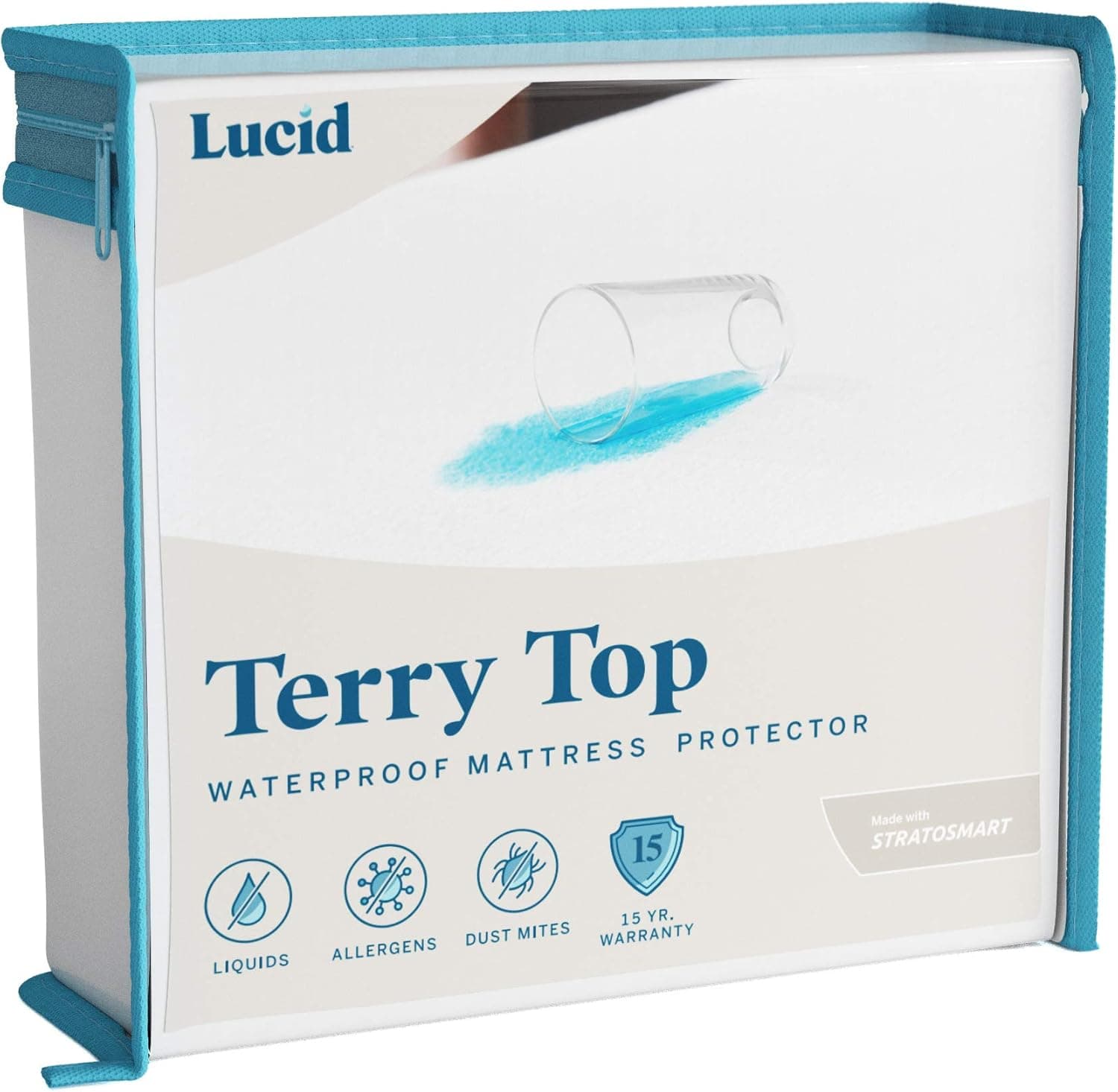 LUCID Protetor de colchão hipoalergênico premium 100% à prova d'água – ajuste universal, top felpudo de algodão, king, branco